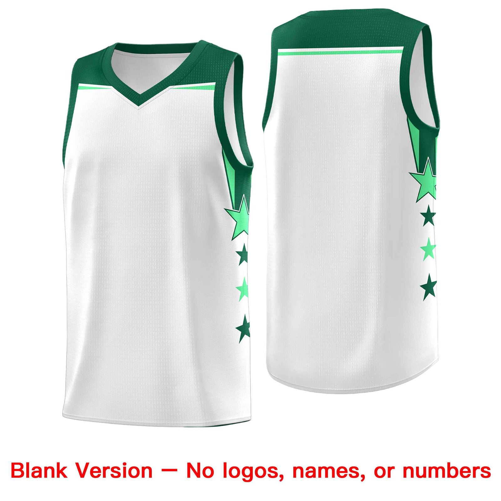 Custom Youth Basketball Uniform White Kelly Green Two Tone Side Star Add Name Number & Logo