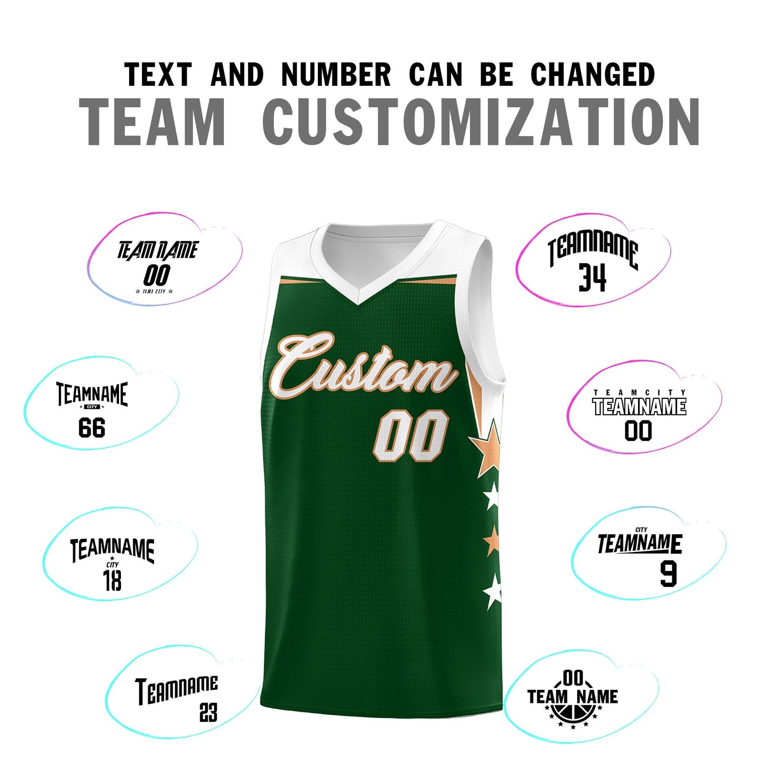 Custom Youth Basketball Uniform Green White Two Tone Side Star Personalized Team Jersey