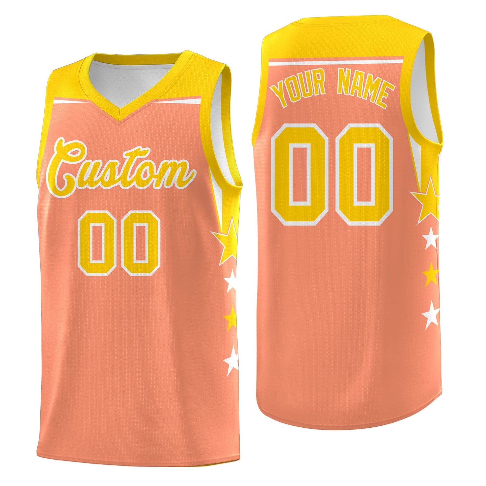 Custom Youth Basketball Uniform Light Orange Gold Two Tone Side Star Personalized Team Jersey