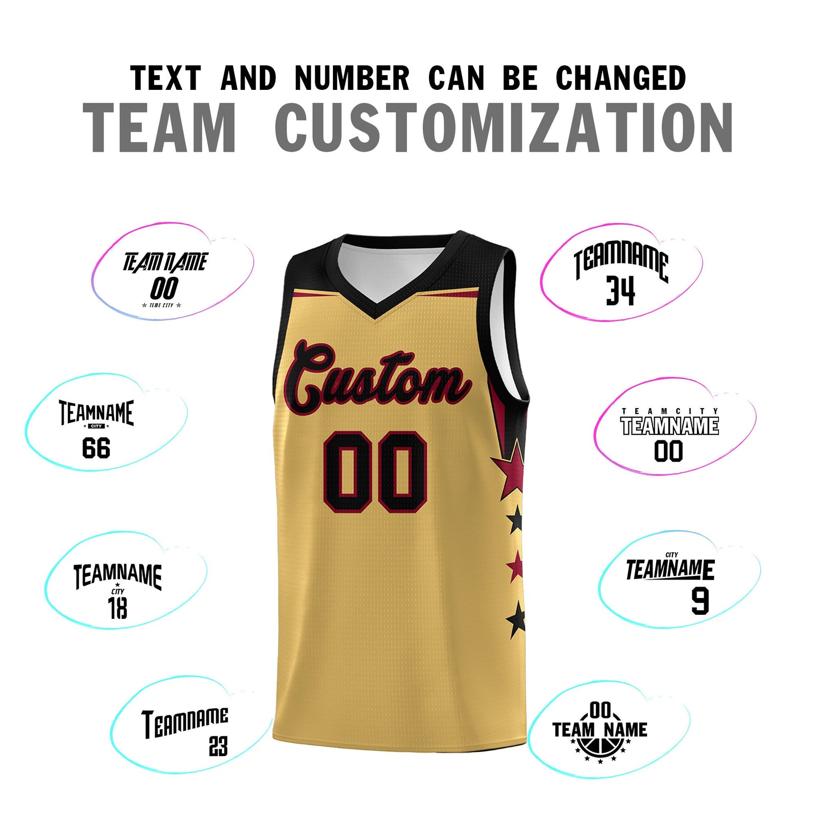 Custom Youth Basketball Uniform Old Gold Black Two Tone Side Star Personalized Team Jersey