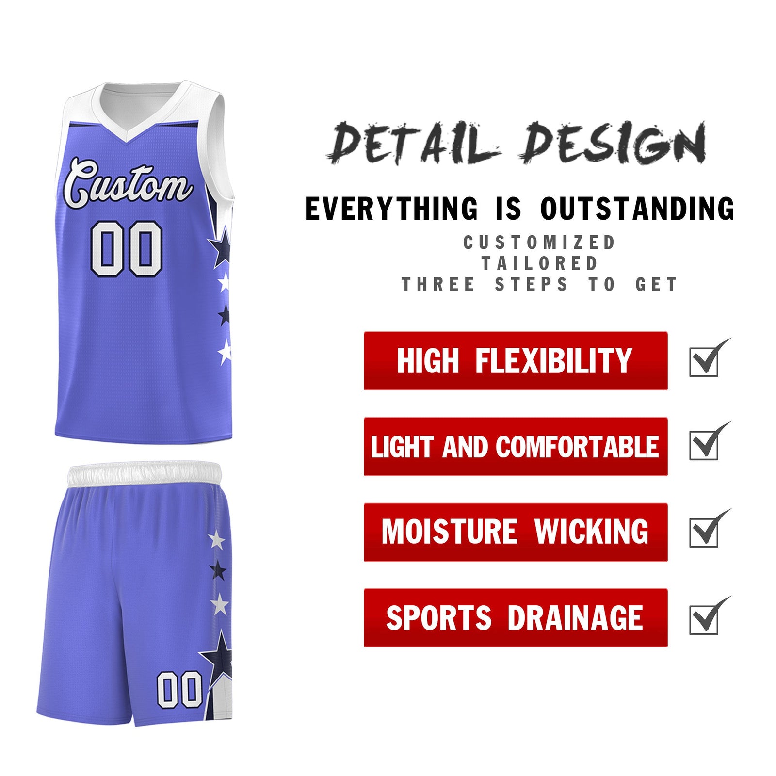 Custom Youth Basketball Uniform Purple White Two Tone Side Star Personalized Team Jersey