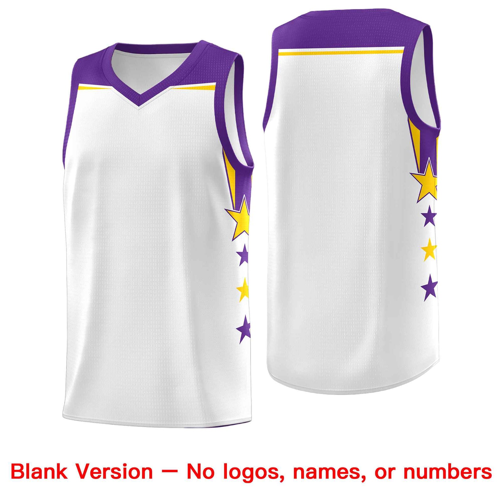 Custom Youth Basketball Uniform White Purple Two Tone Side Star Color Block Team Jersey