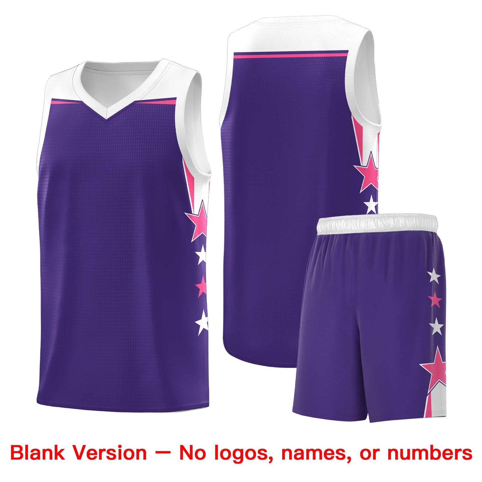 Custom Youth Basketball Uniform Purple White Two Tone Side Star Personalized Team Jersey
