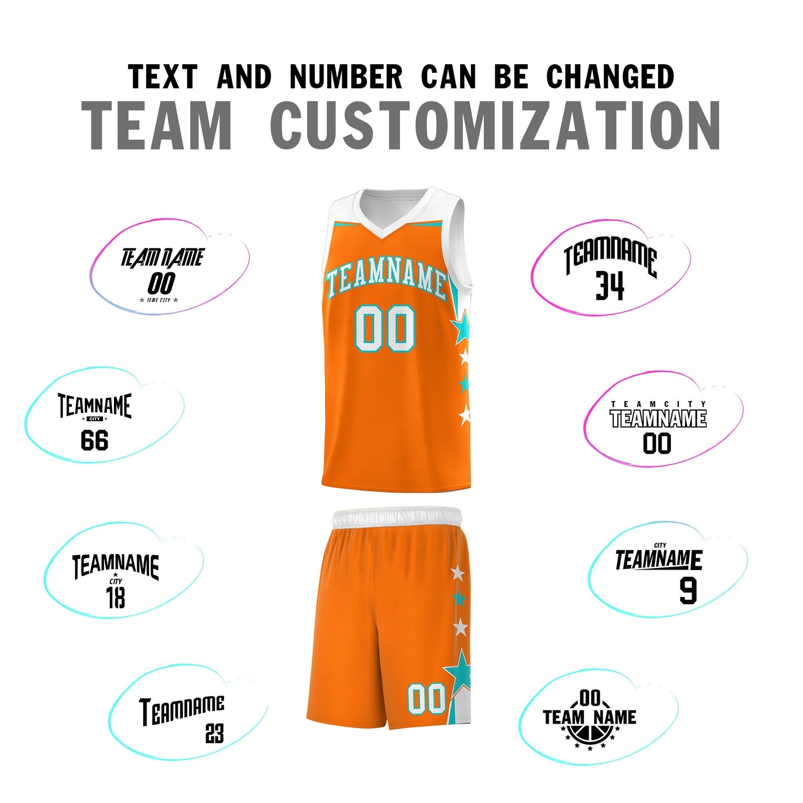 Custom Youth Basketball Uniform Orange White Two Tone Side Star Add Name Number & Logo