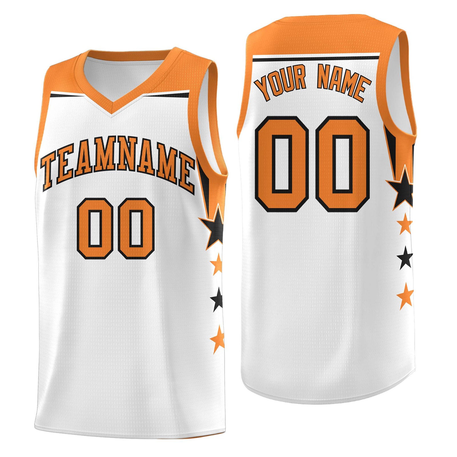 Custom Youth Basketball Uniform White Gold Orange Two Tone Side Star Color Block Team Jersey