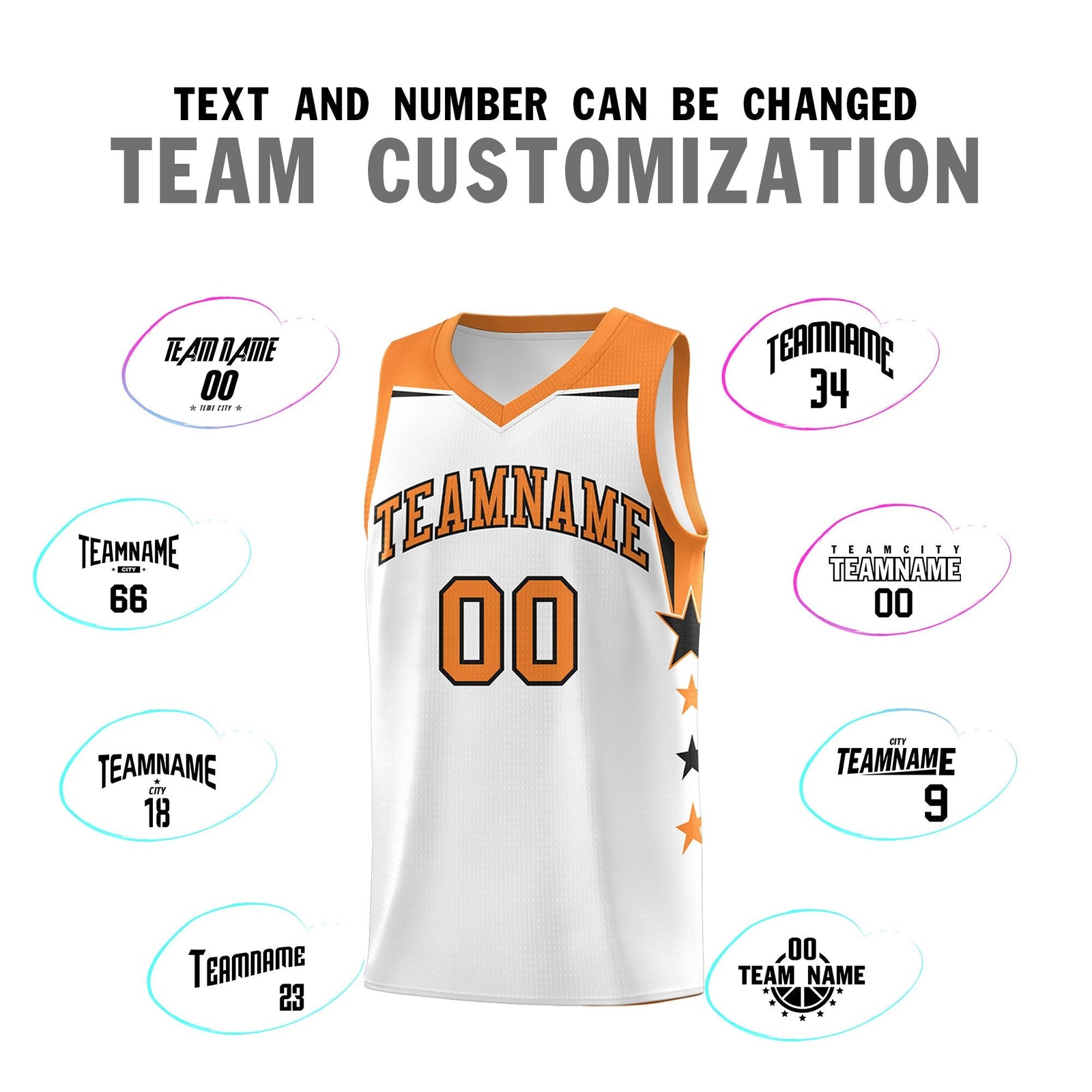 Custom Youth Basketball Uniform White Gold Orange Two Tone Side Star Color Block Team Jersey