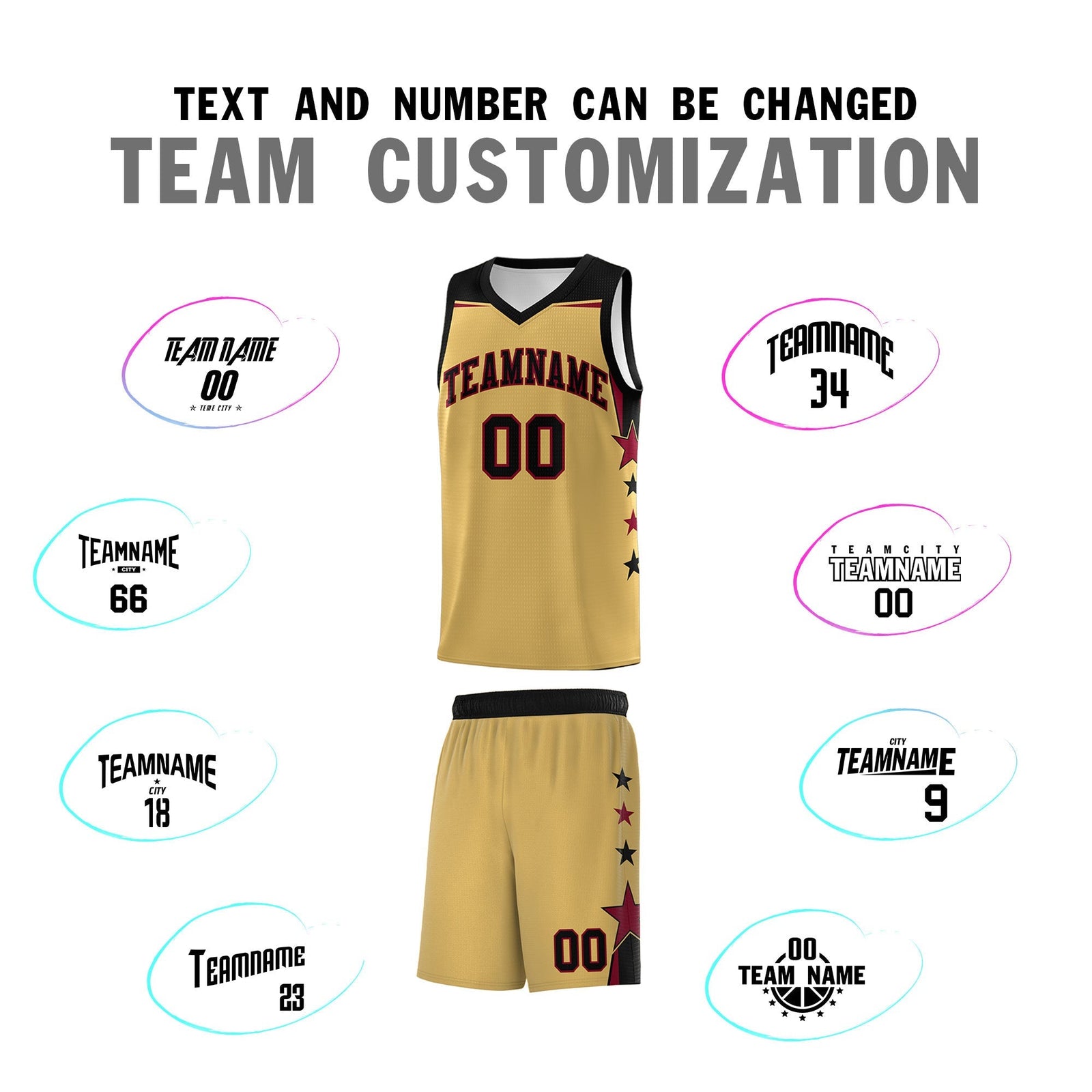 Custom Youth Basketball Uniform Old Gold Black Two Tone Side Star Personalized Team Jersey
