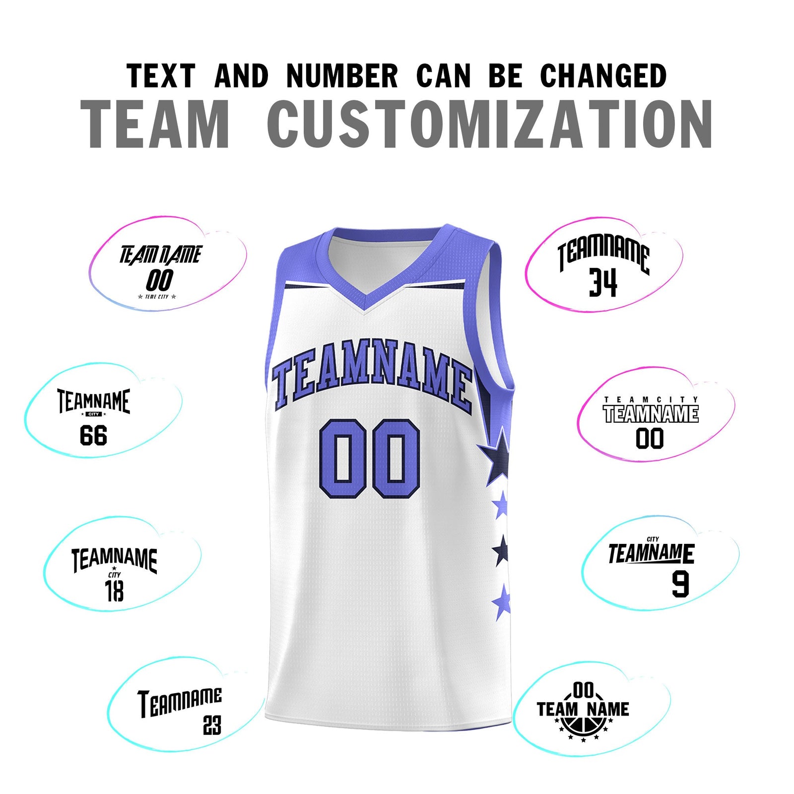 Custom Youth Basketball Uniform White Purple Two Tone Side Star Add Name Number & Logo