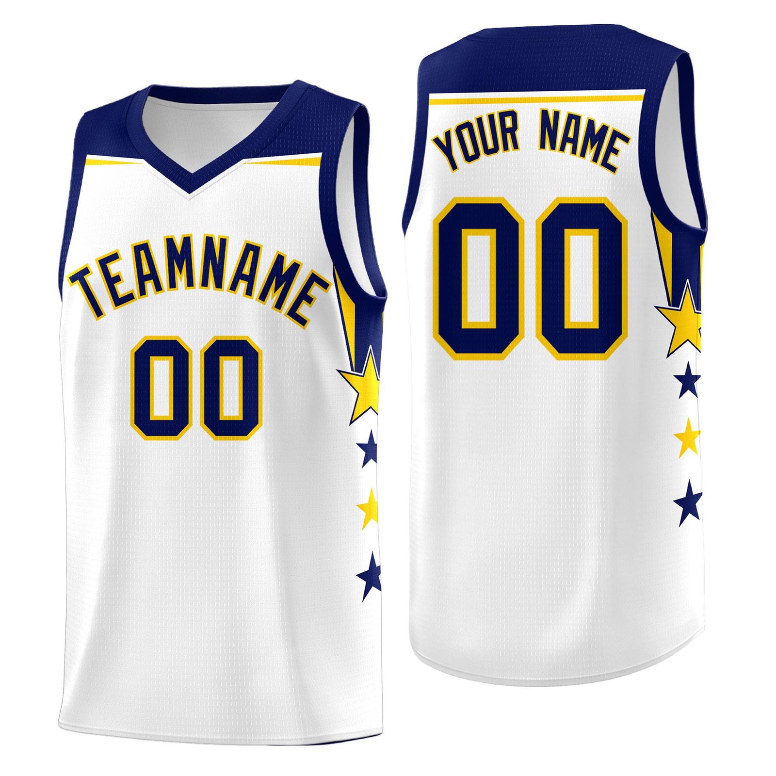 Custom Youth Basketball Uniform White Navy Two Tone Side Star Personalized Team Jersey