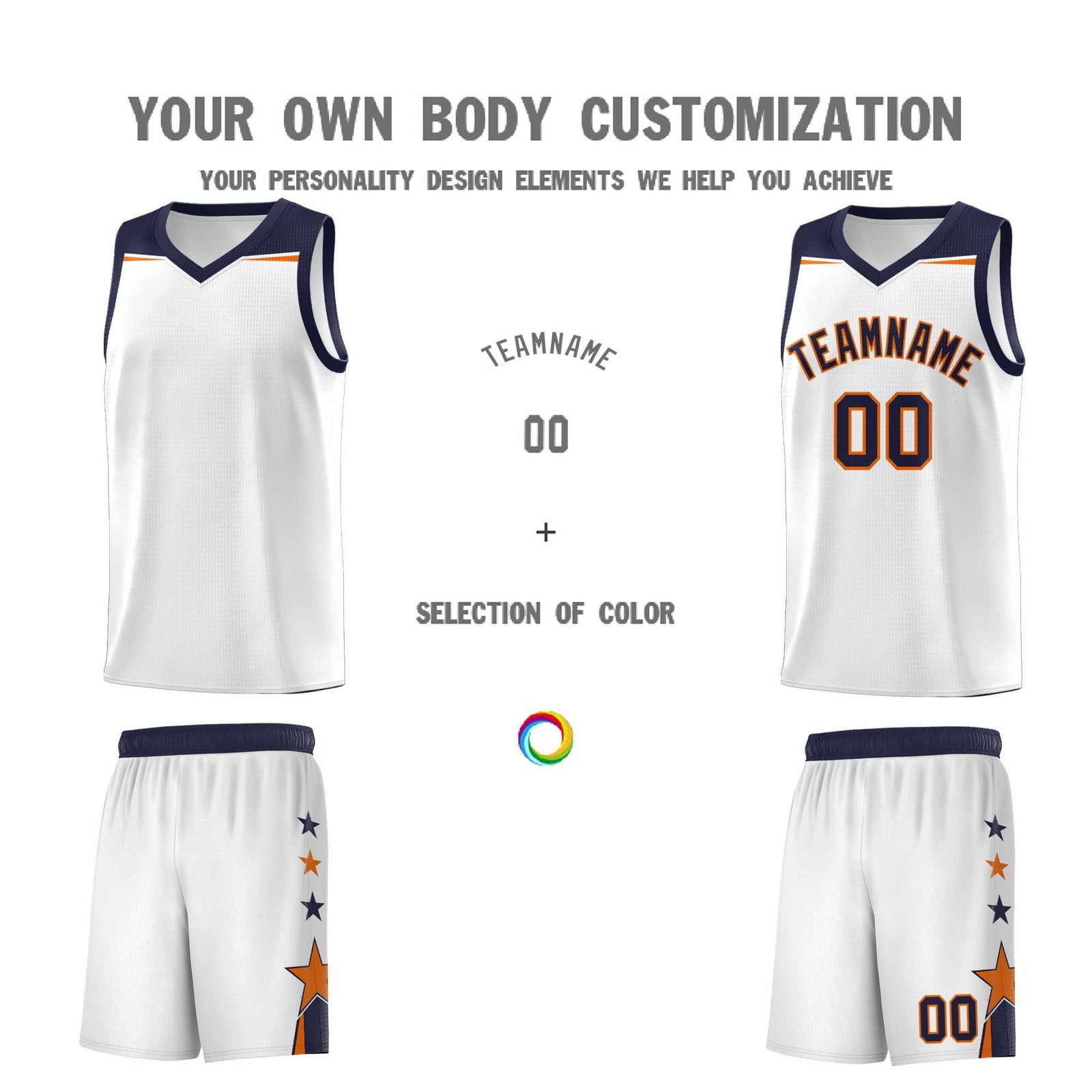 Custom Youth Basketball Uniform White Navy Two Tone Side Star Add Name Number & Logo