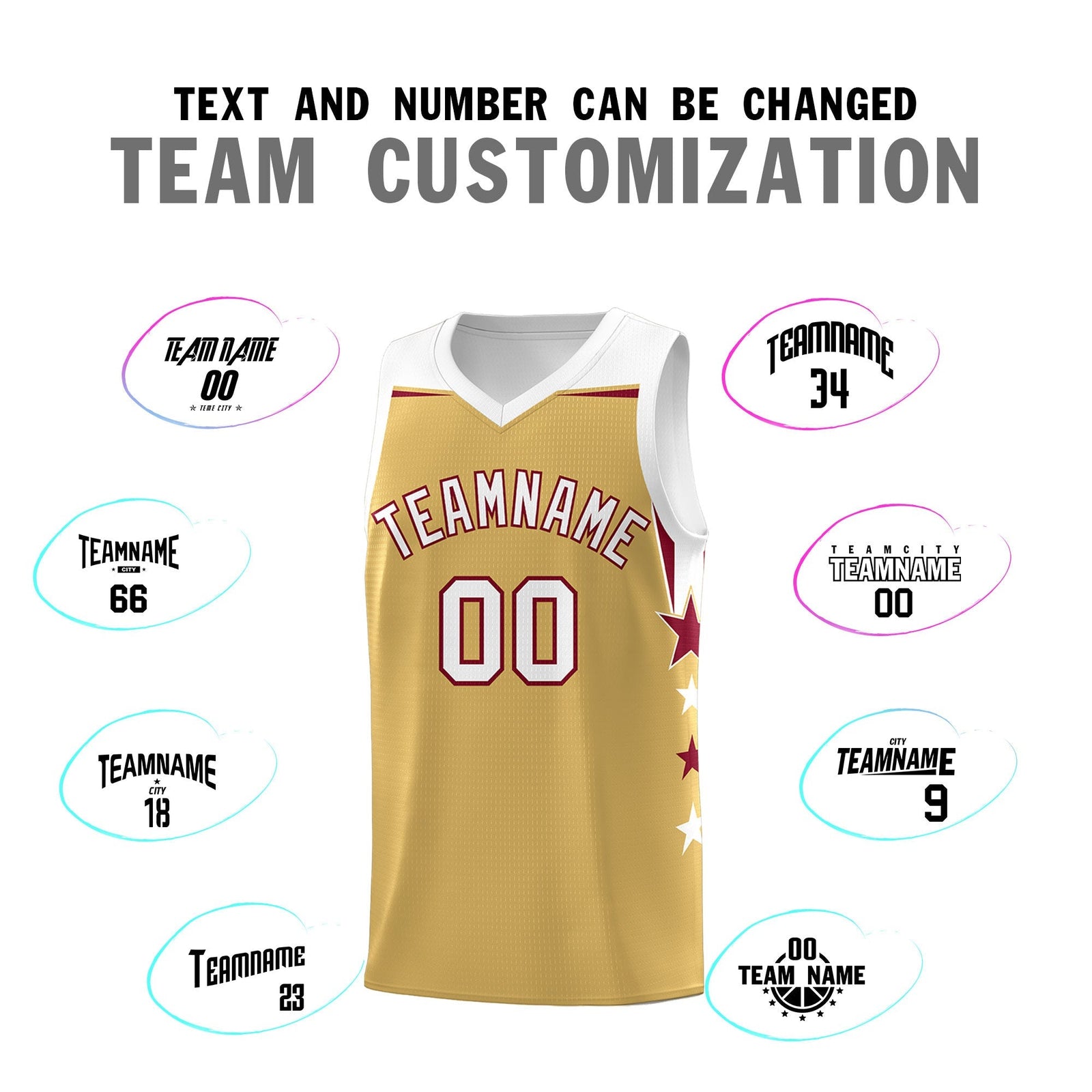 Custom Youth Basketball Uniform Old Gold White Two Tone Side Star Personalized Team Jersey