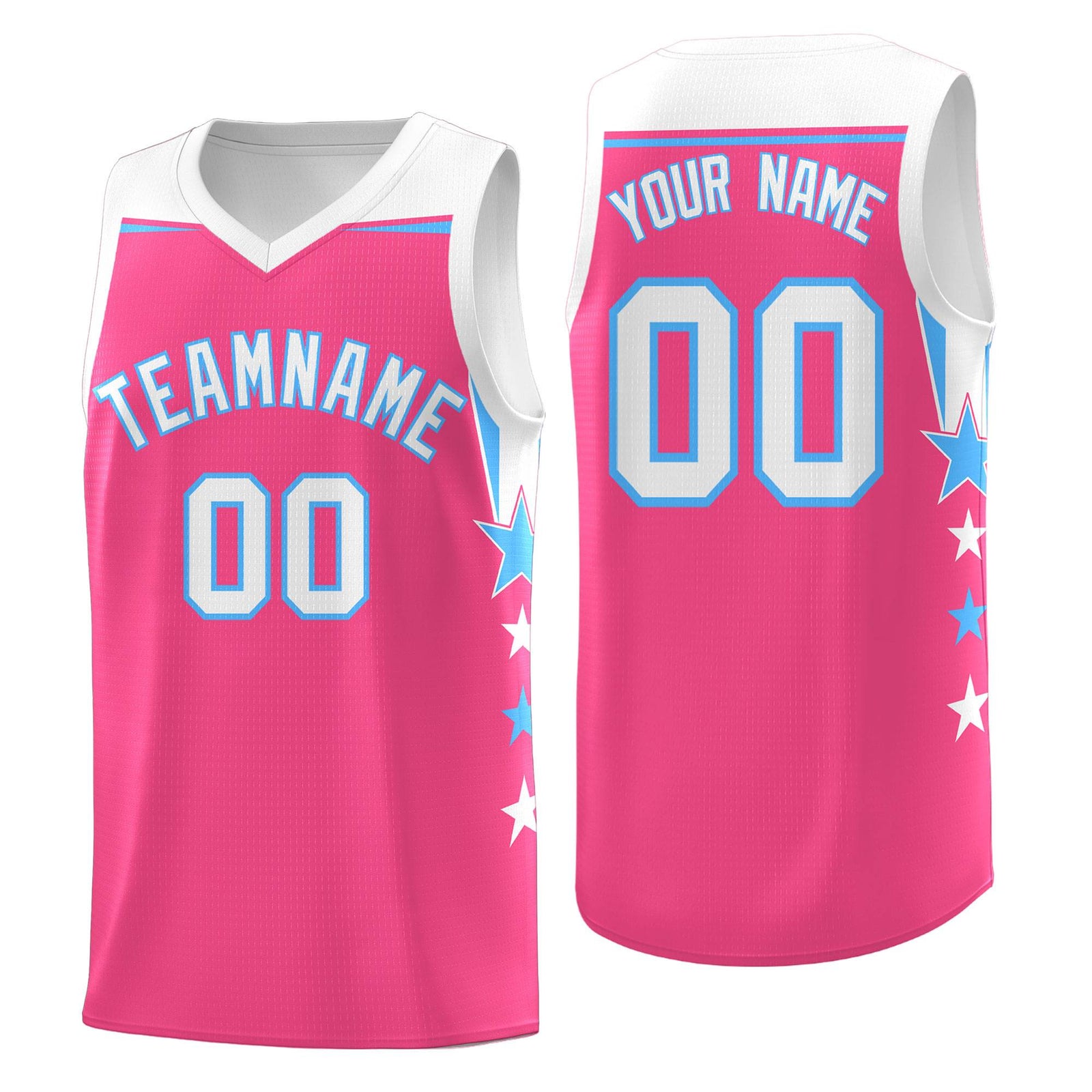 Custom Youth Basketball Uniform Pink White Two Tone Side Star Personalized Team Jersey