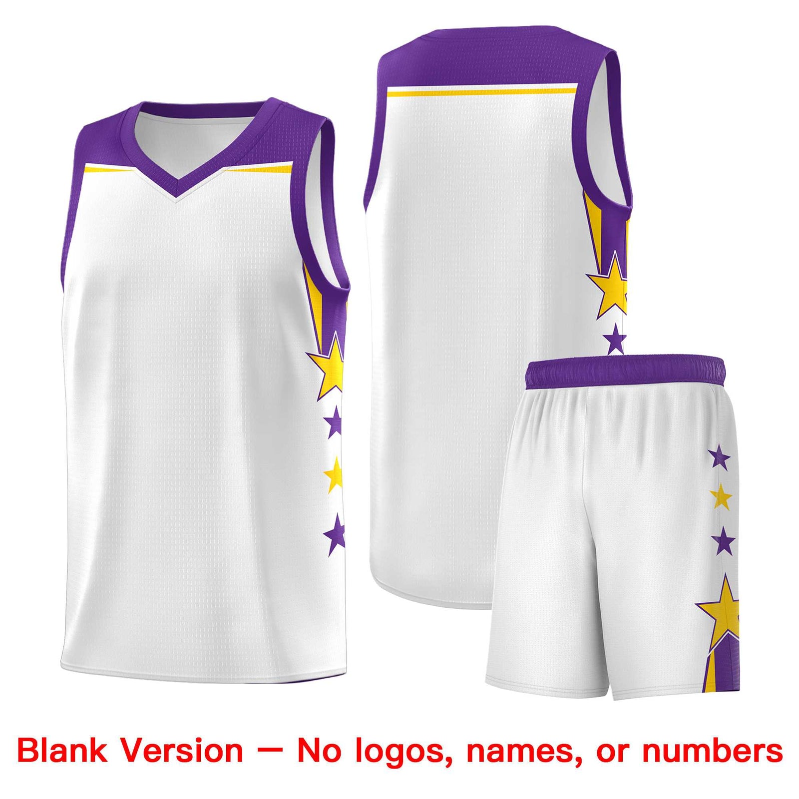 Custom Youth Basketball Uniform White Purple Two Tone Side Star Color Block Team Jersey