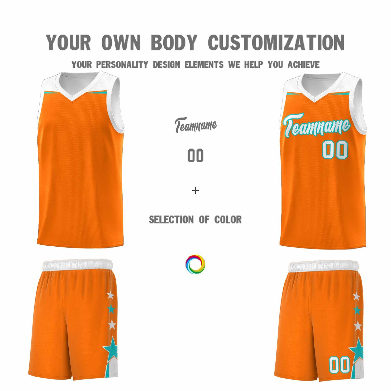 Custom Youth Basketball Uniform Orange White Two Tone Side Star Add Name Number & Logo
