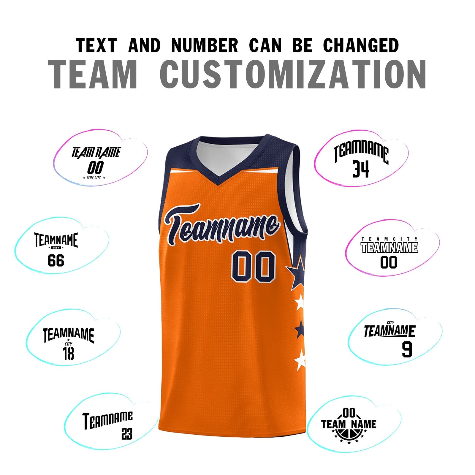 Custom Youth Basketball Uniform Orange Navy Two Tone Side Star Color Block Team Jersey