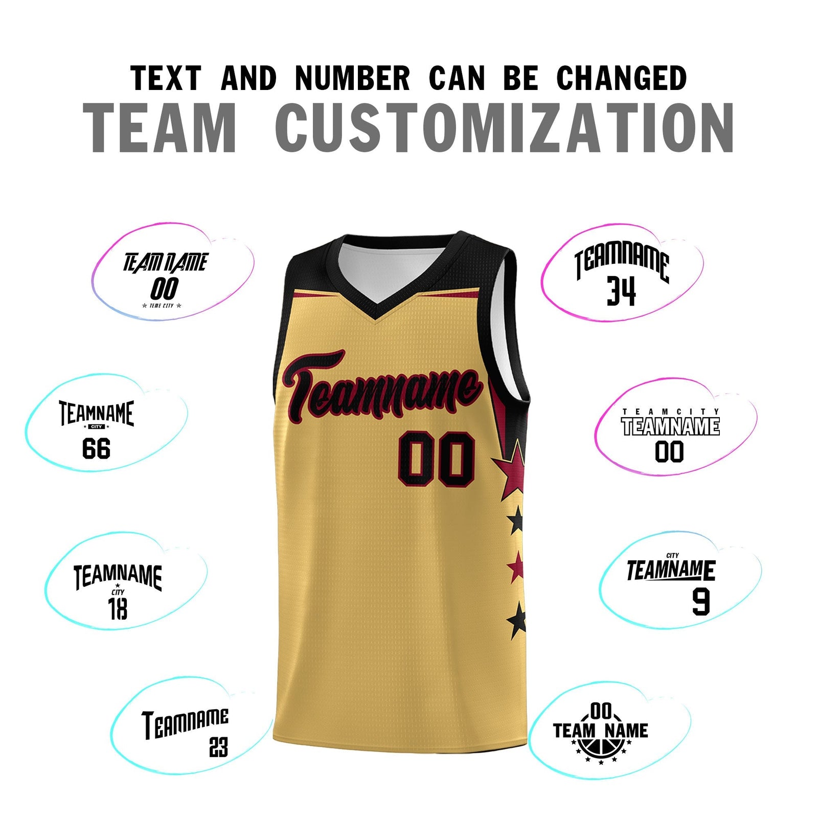 Custom Youth Basketball Uniform Old Gold Black Two Tone Side Star Personalized Team Jersey