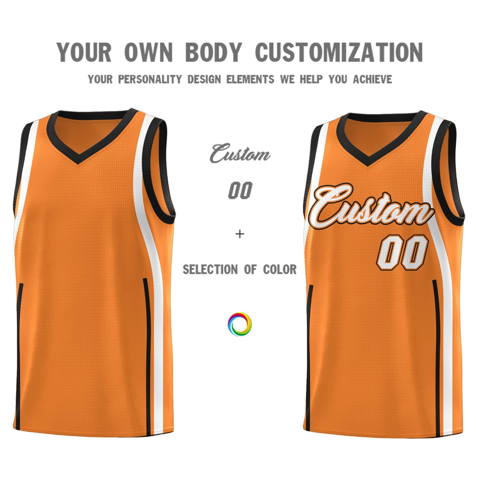 Custom Gold Orange Black-White Ribbon Pattern Basketball Kits