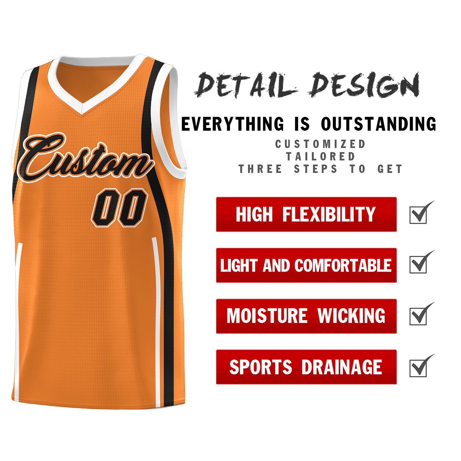 Custom Gold Orange Black-White Ribbon Pattern Basketball Kits