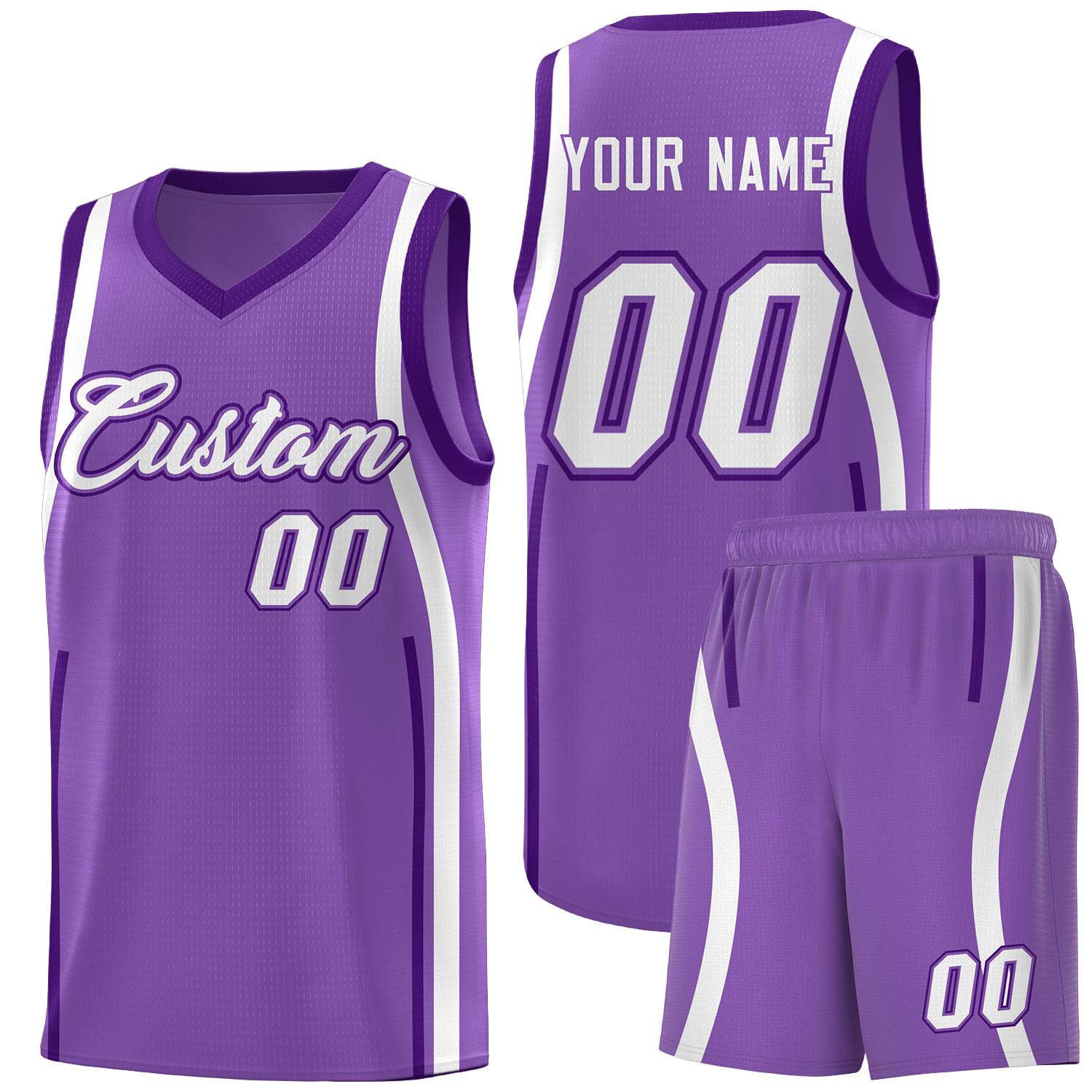 Custom Light Purple Purple-White Ribbon Pattern Basketball Kits