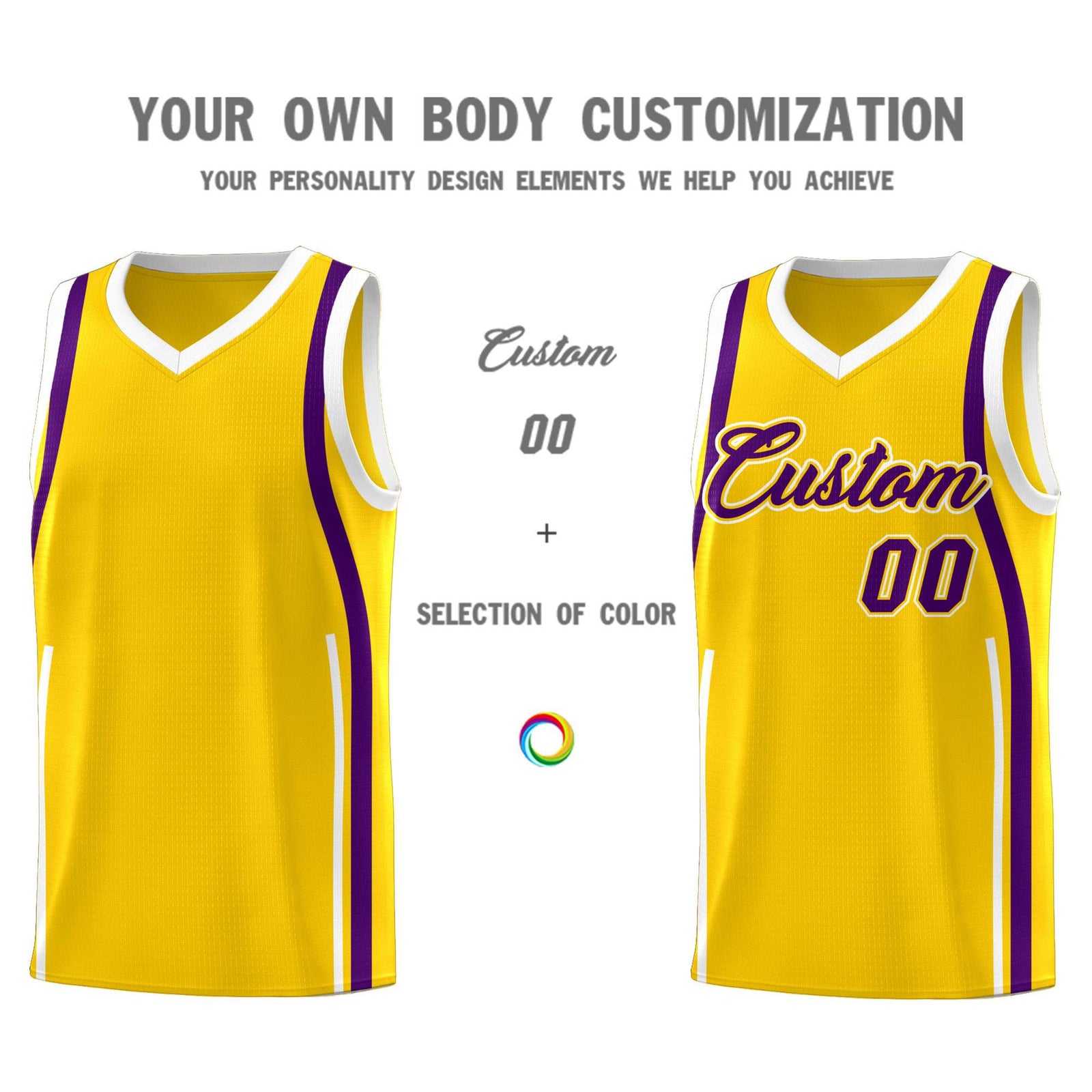 Custom Gold Purple-White Ribbon Pattern Basketball Kits