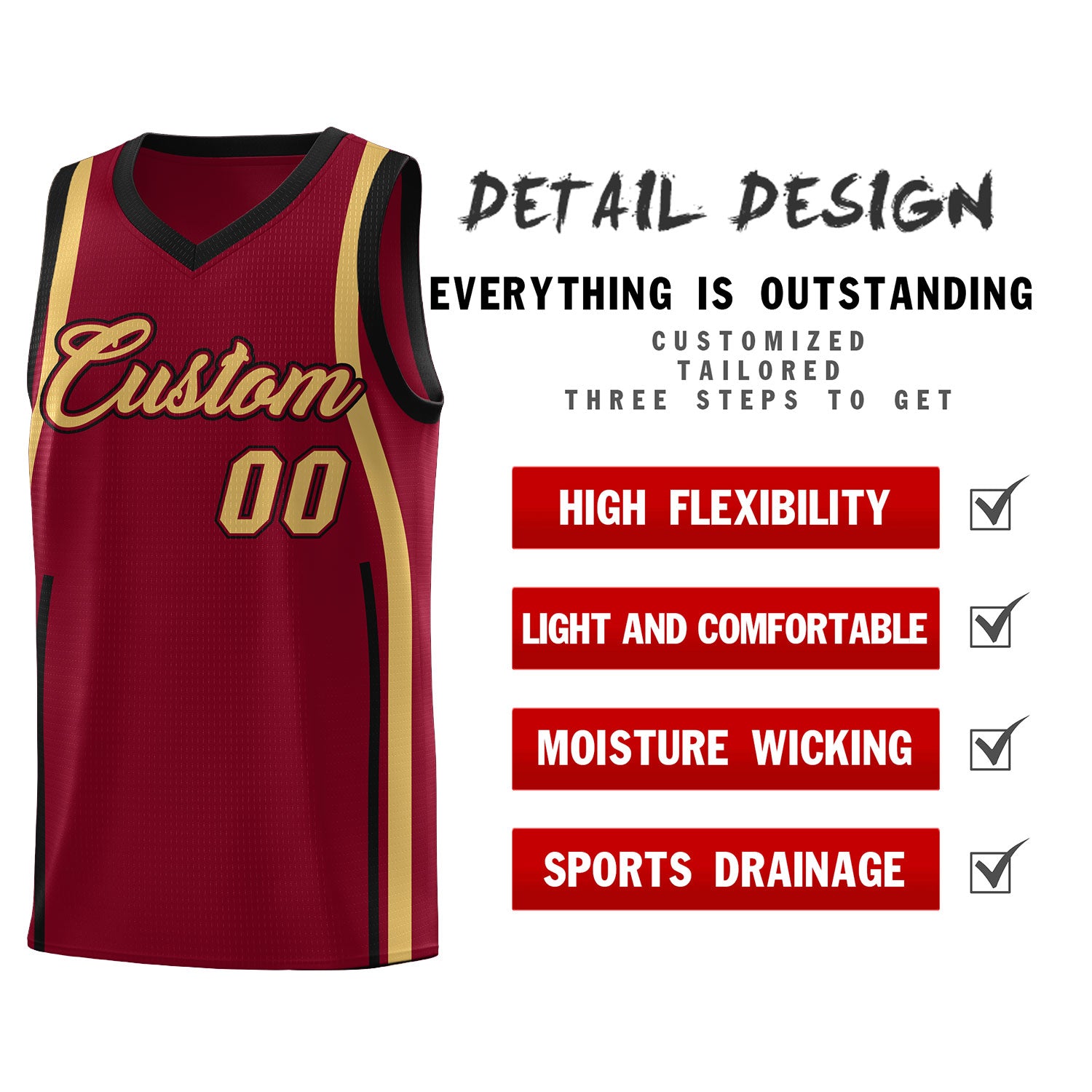 Custom Crimson Old Gold-Black Ribbon Pattern Basketball Kits