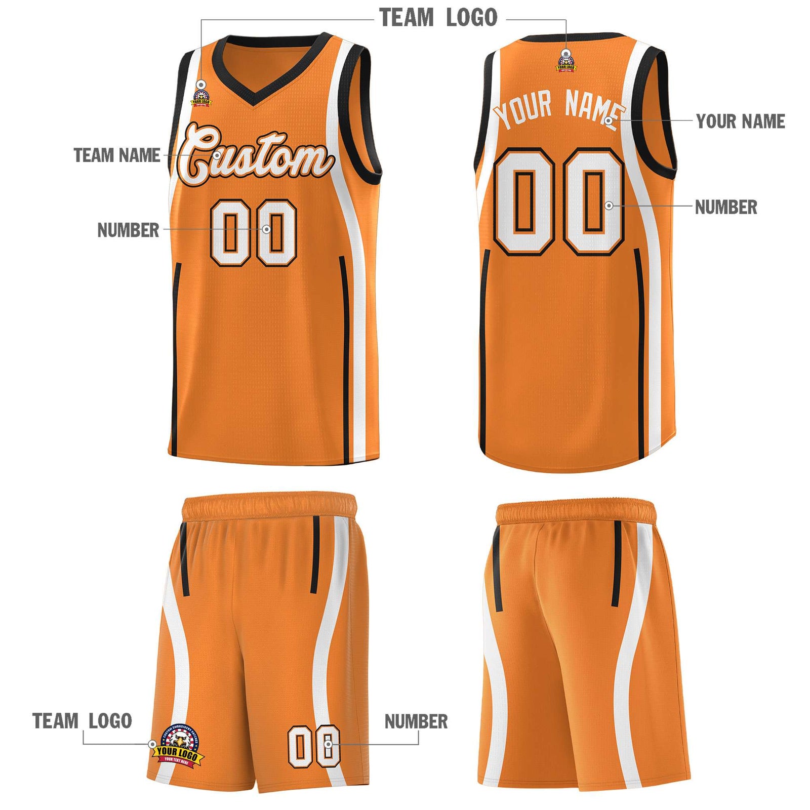 Custom Gold Orange Black AND White Basketball Jersey