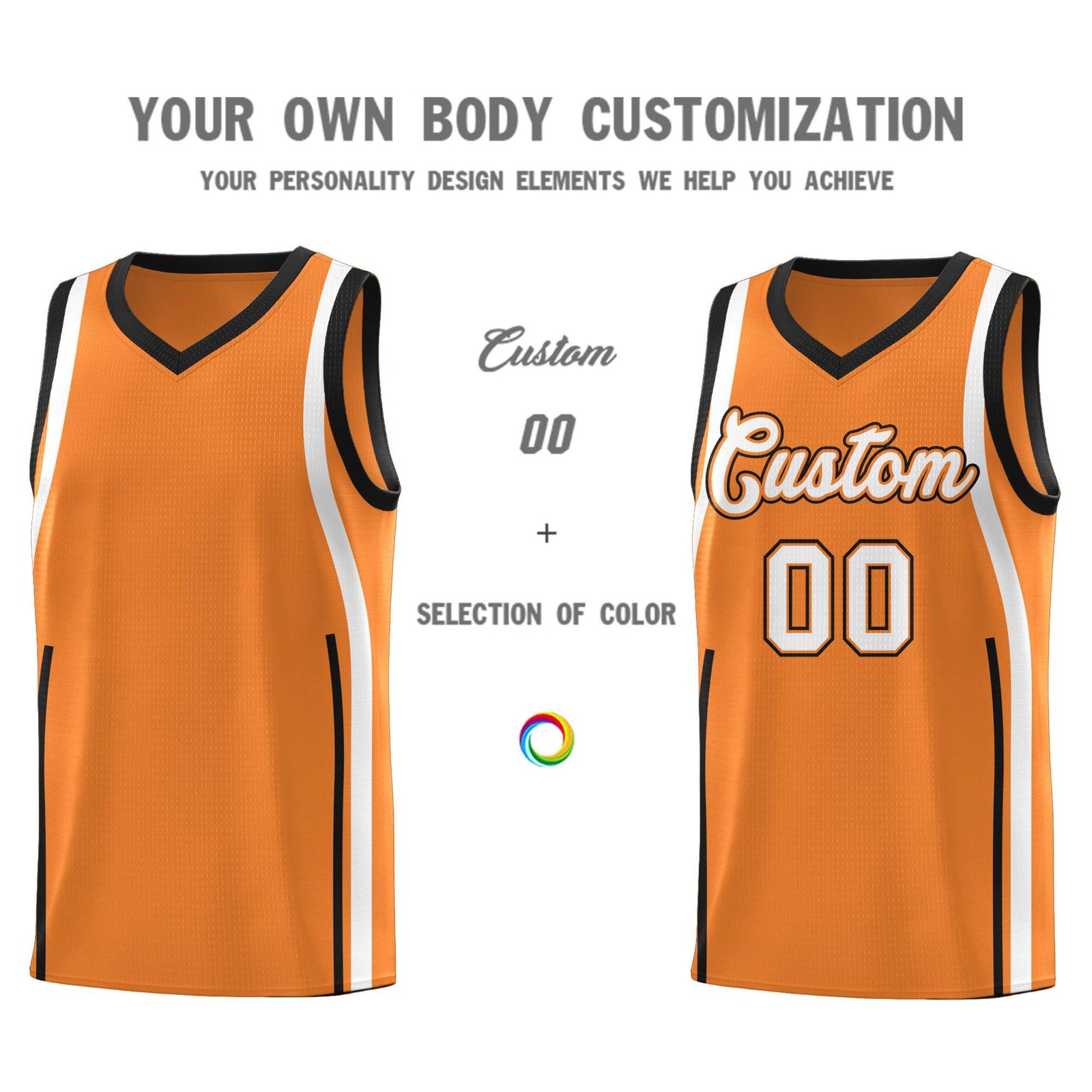 Custom Gold Orange Black AND White Basketball Jersey