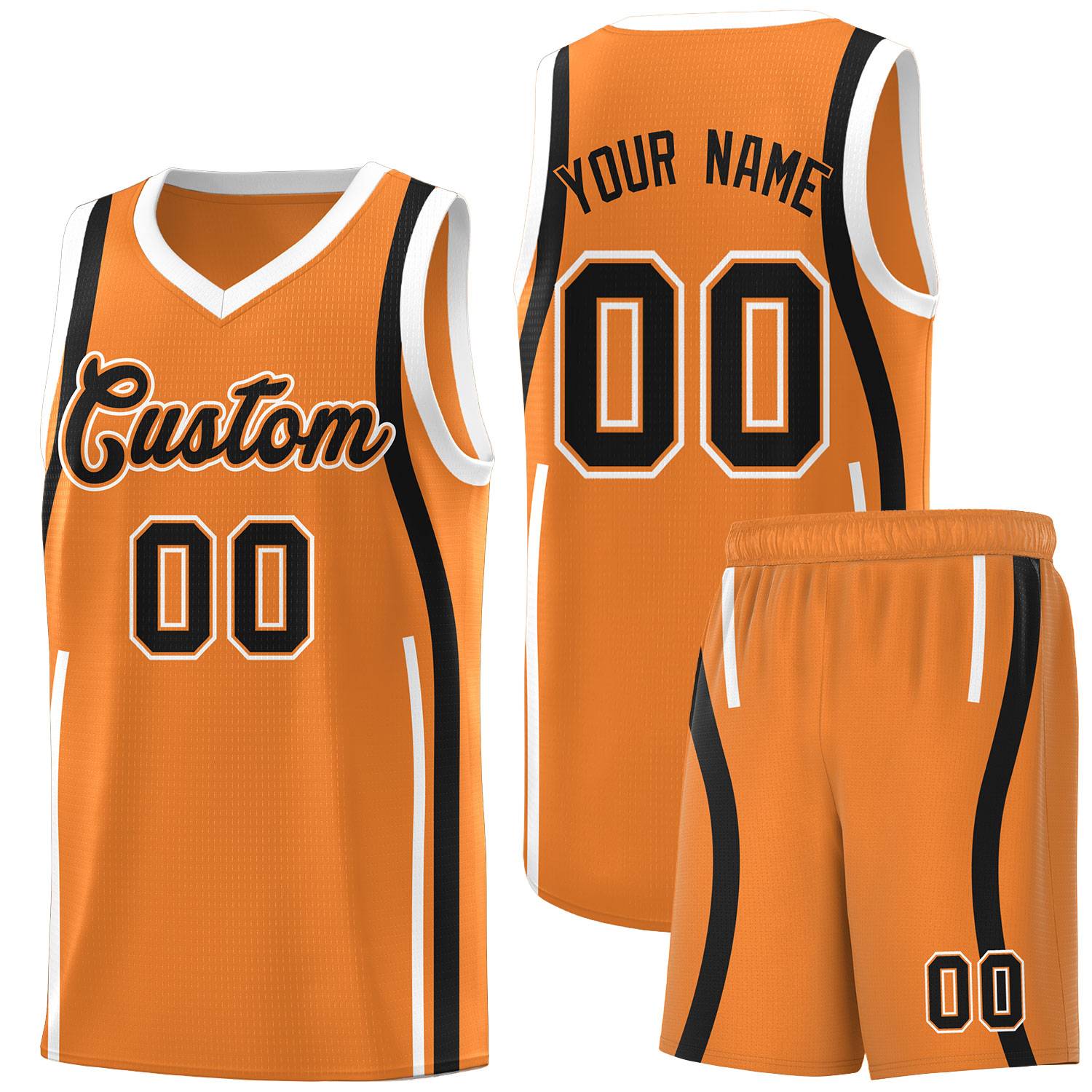 Custom Gold Orange Black AND White Basketball Jersey