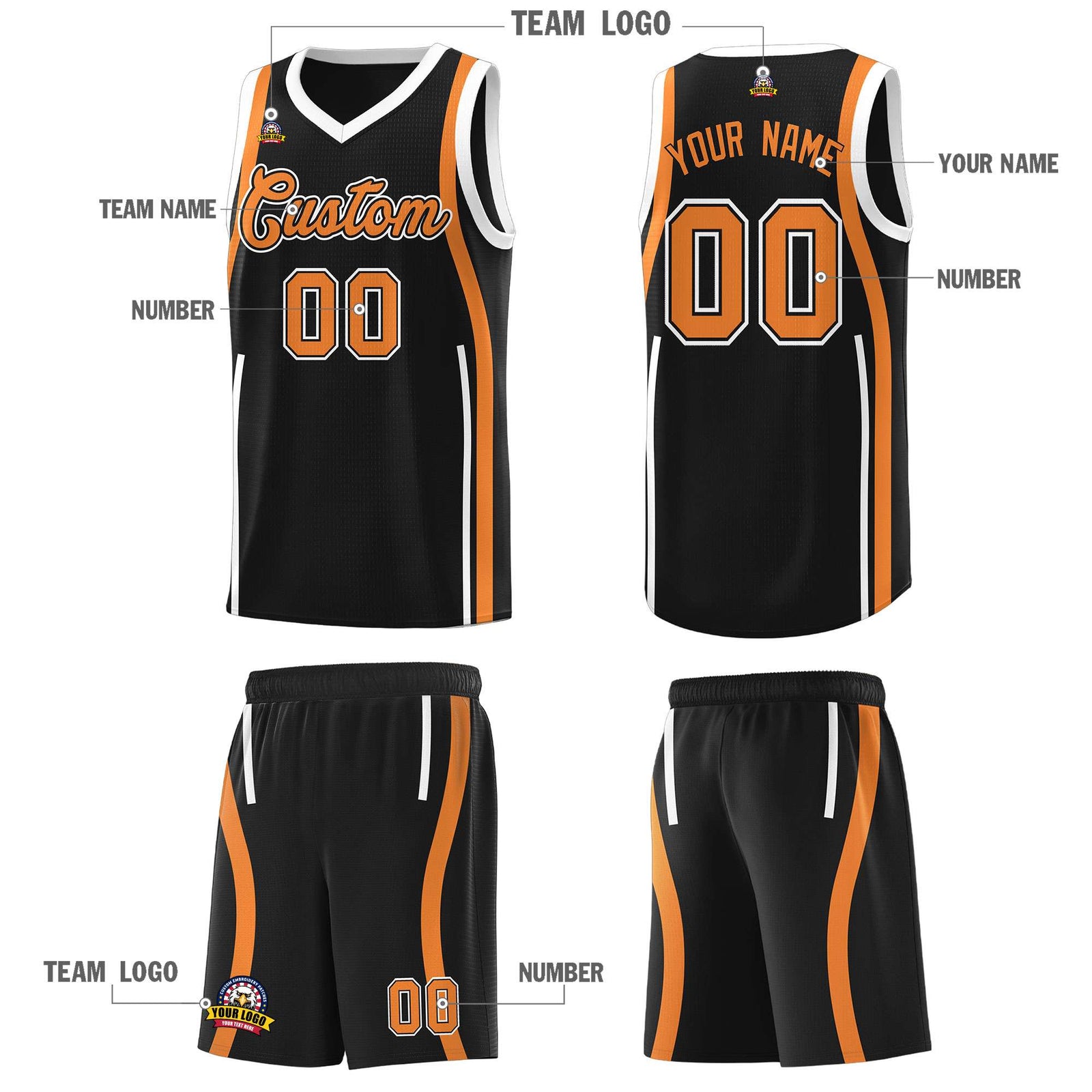Custom Black Gold Orange AND White Basketball Jersey