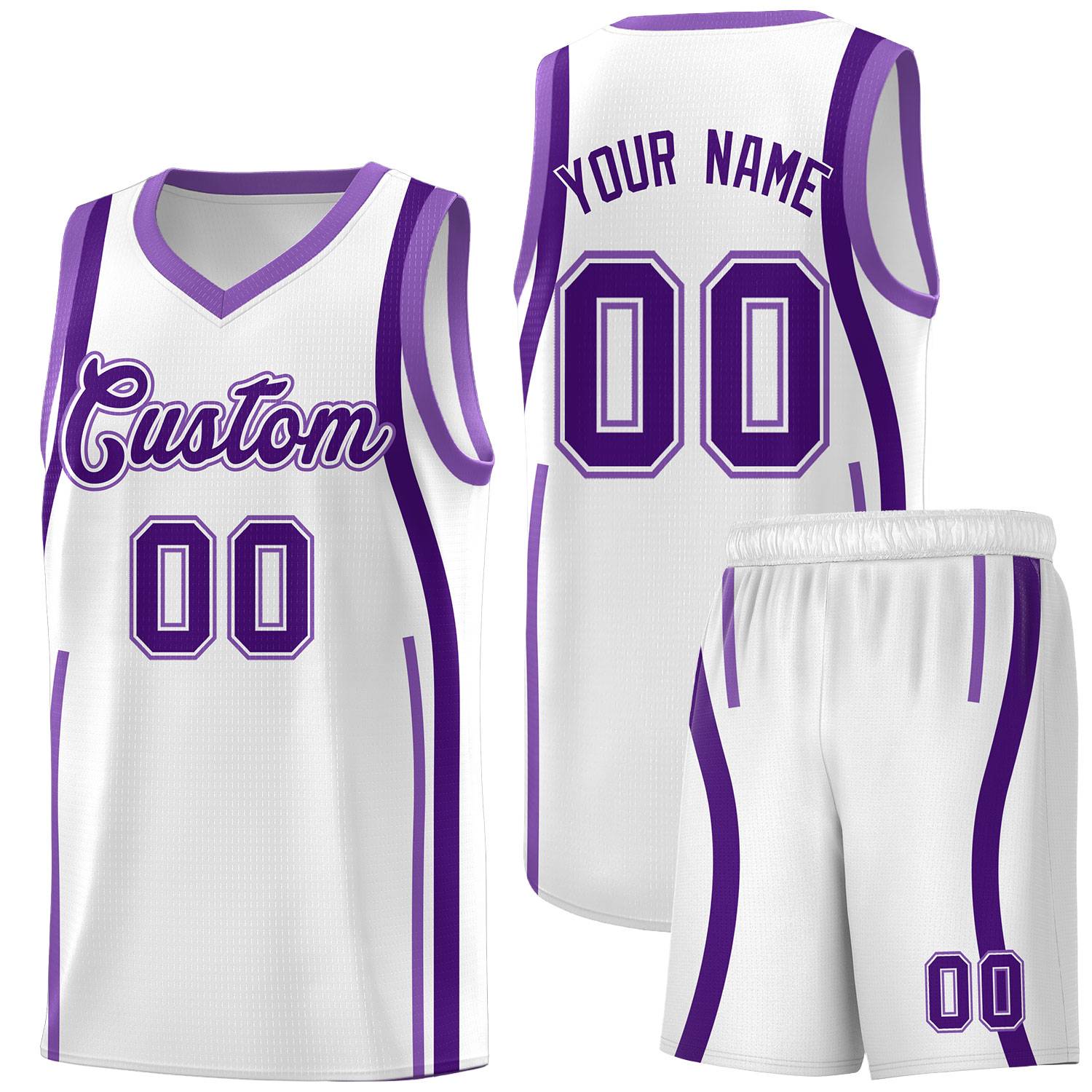 Custom White Purple AND Light Purple Basketball Jersey