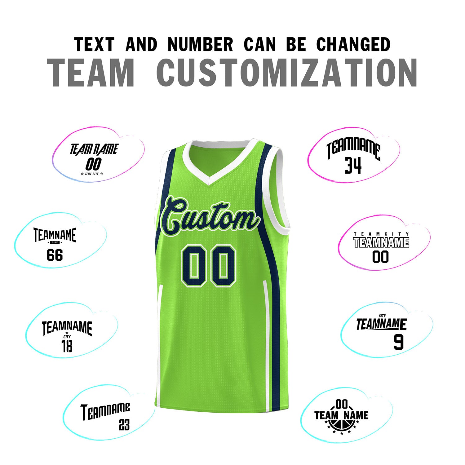 Custom Fluorescent Green Navy AND White Basketball Jersey
