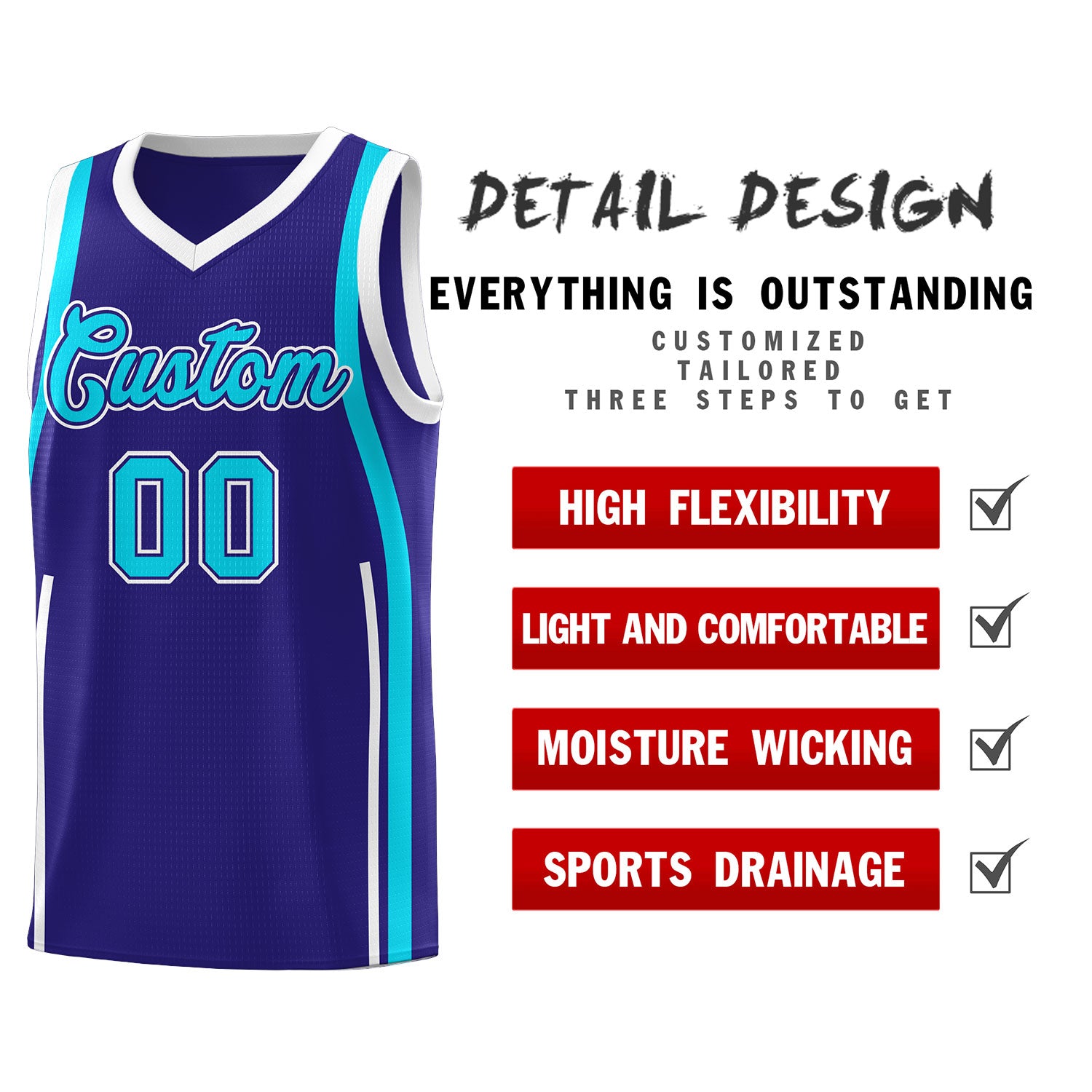 Custom Royal Sky Blue AND White Basketball Jersey