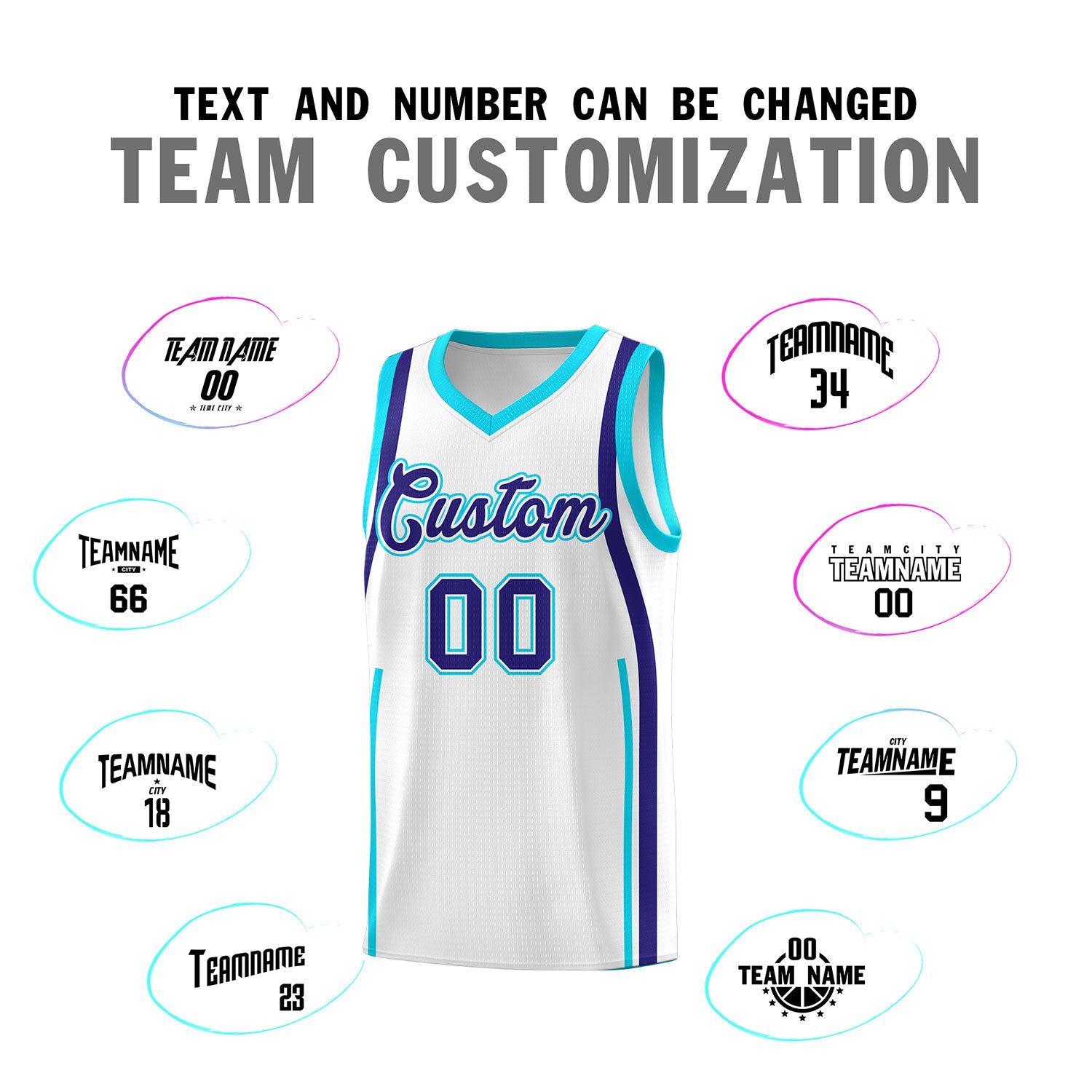 Custom White Sky Blue AND Royal Basketball Jersey