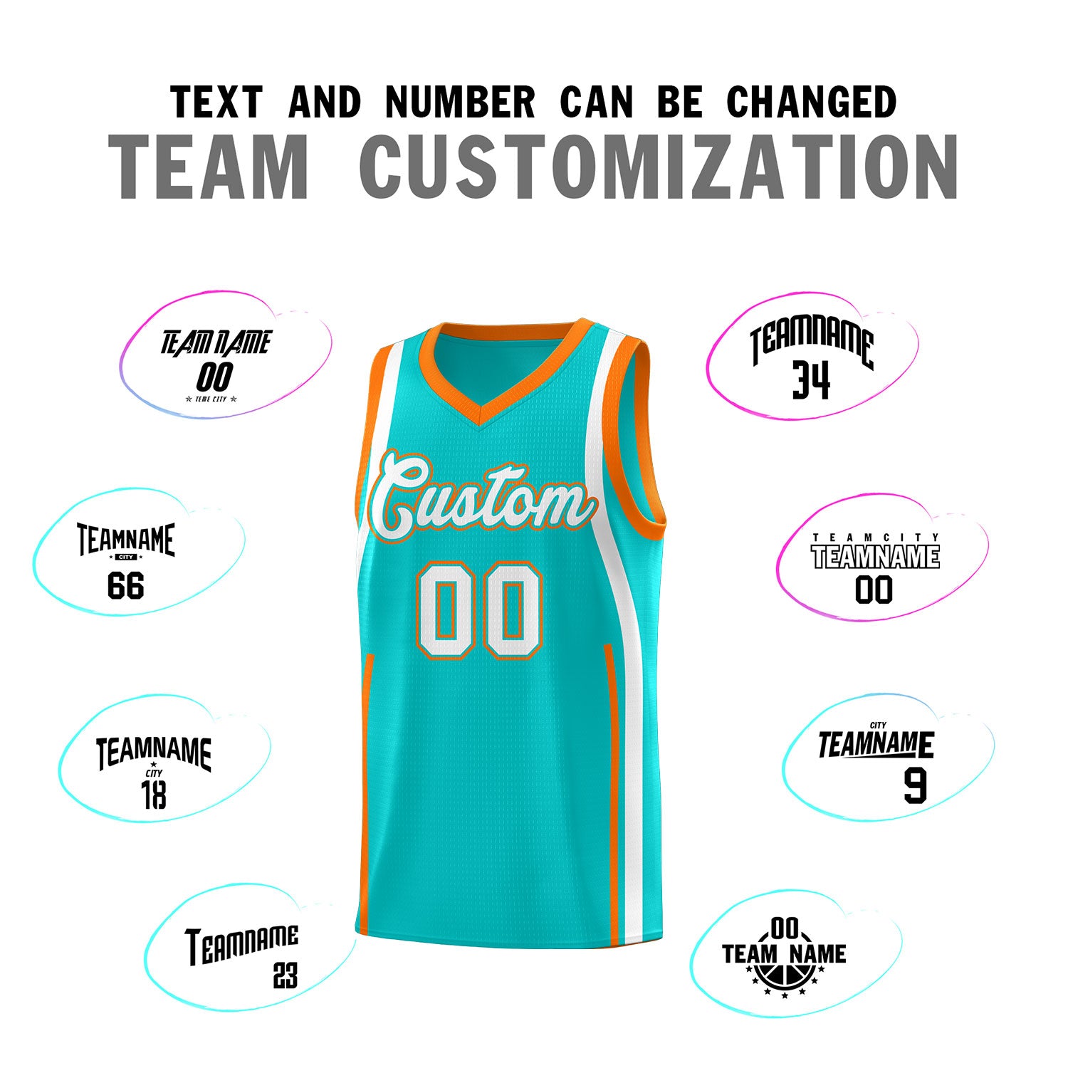 Custom Aqua Orange AND White Basketball Jersey