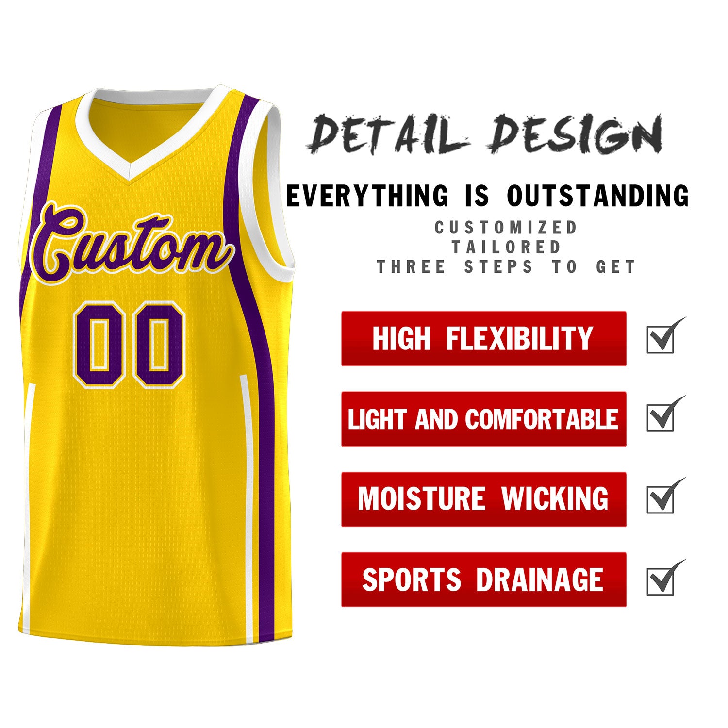 Custom Gold Purple AND White Basketball Jersey