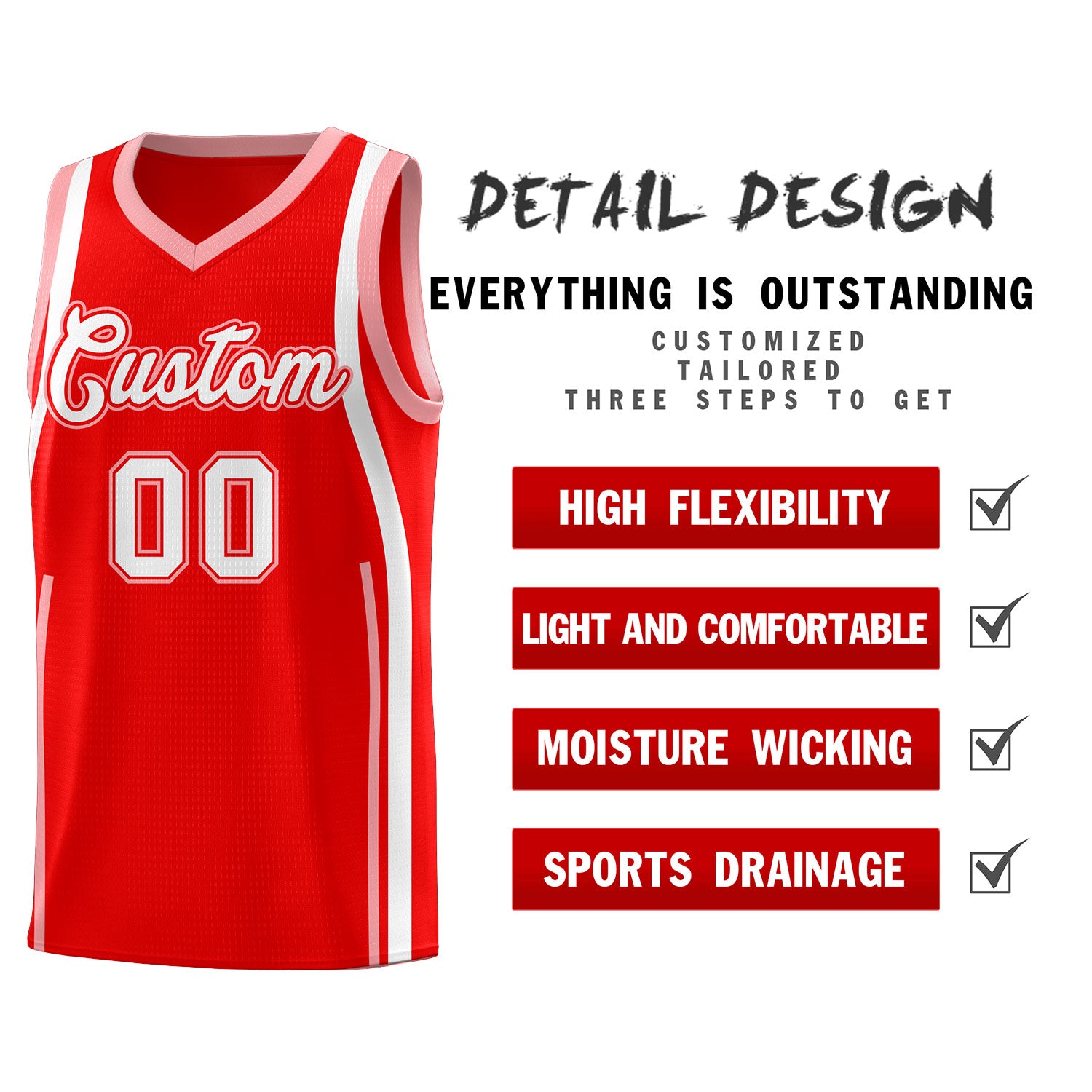 Custom Light Red Light Pink AND White Basketball Jersey