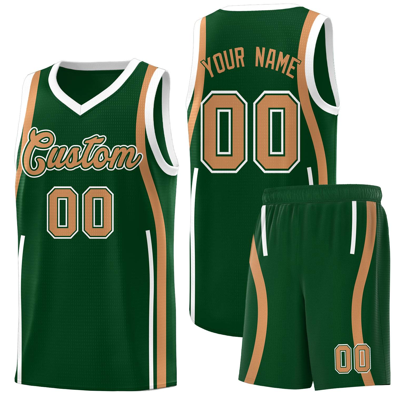 Custom Green Buckskin Brown AND White Basketball Jersey