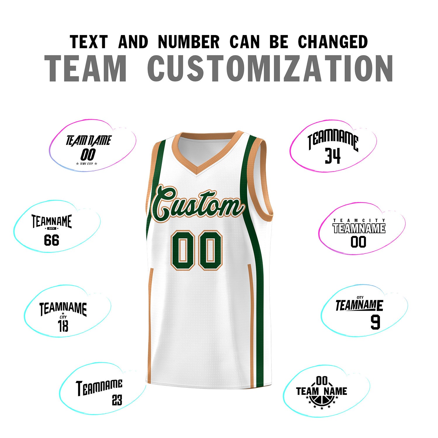 Custom White Green AND Buckskin Brown Basketball Jersey