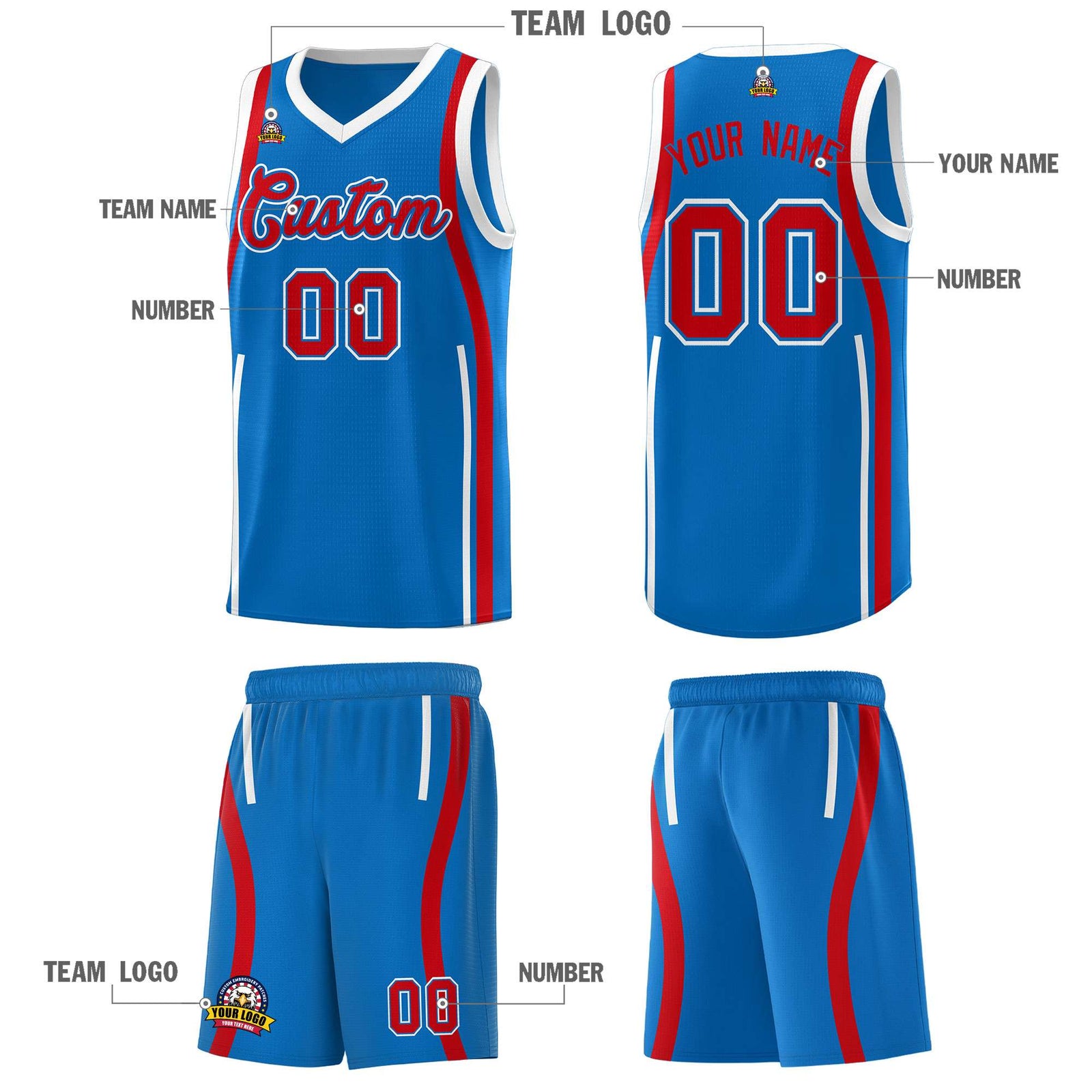 Custom Royal Red AND White Basketball Jersey