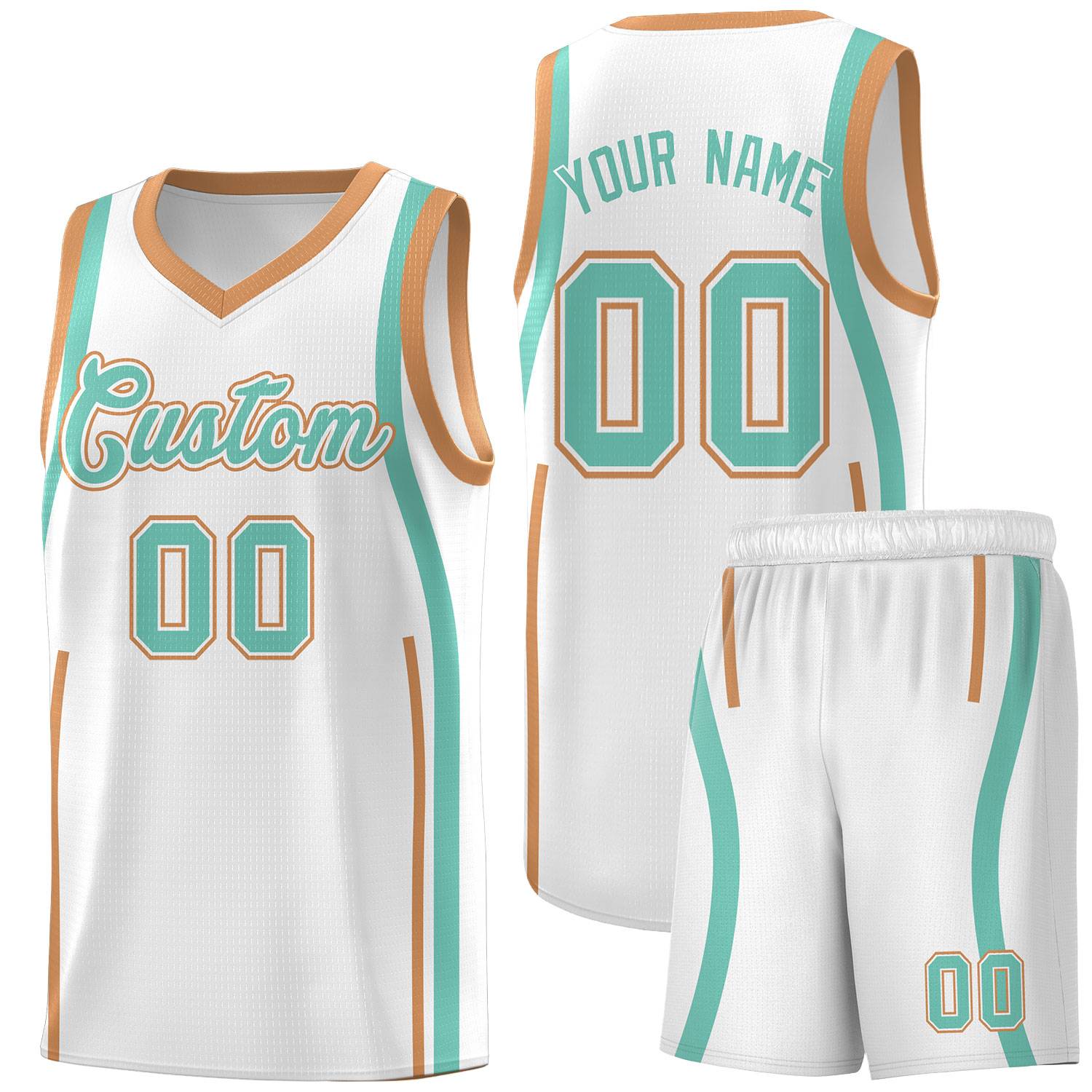 Custom White Bright Green AND Buckskin Brown Basketball Jersey