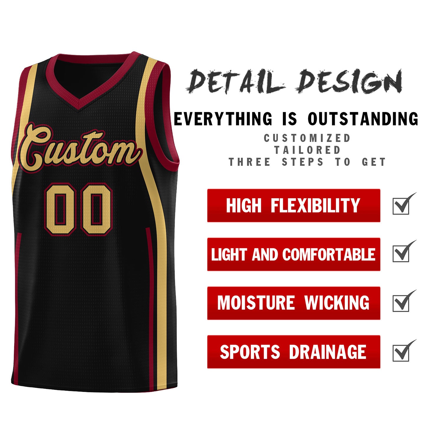 Custom Black Crimson AND Old Gold Basketball Jersey