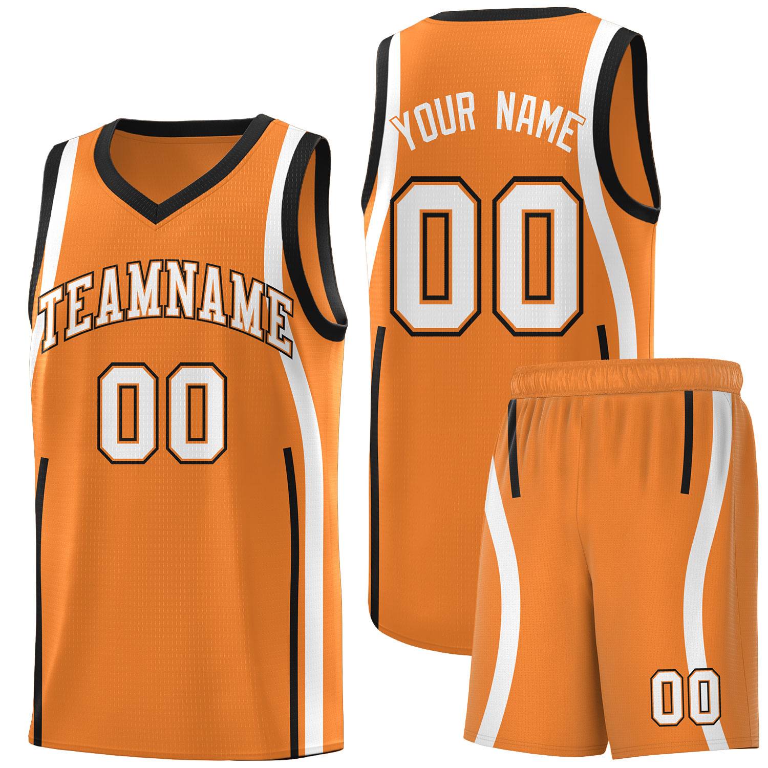Custom Gold Orange Black-White Ribbon Pattern Basketball Kits