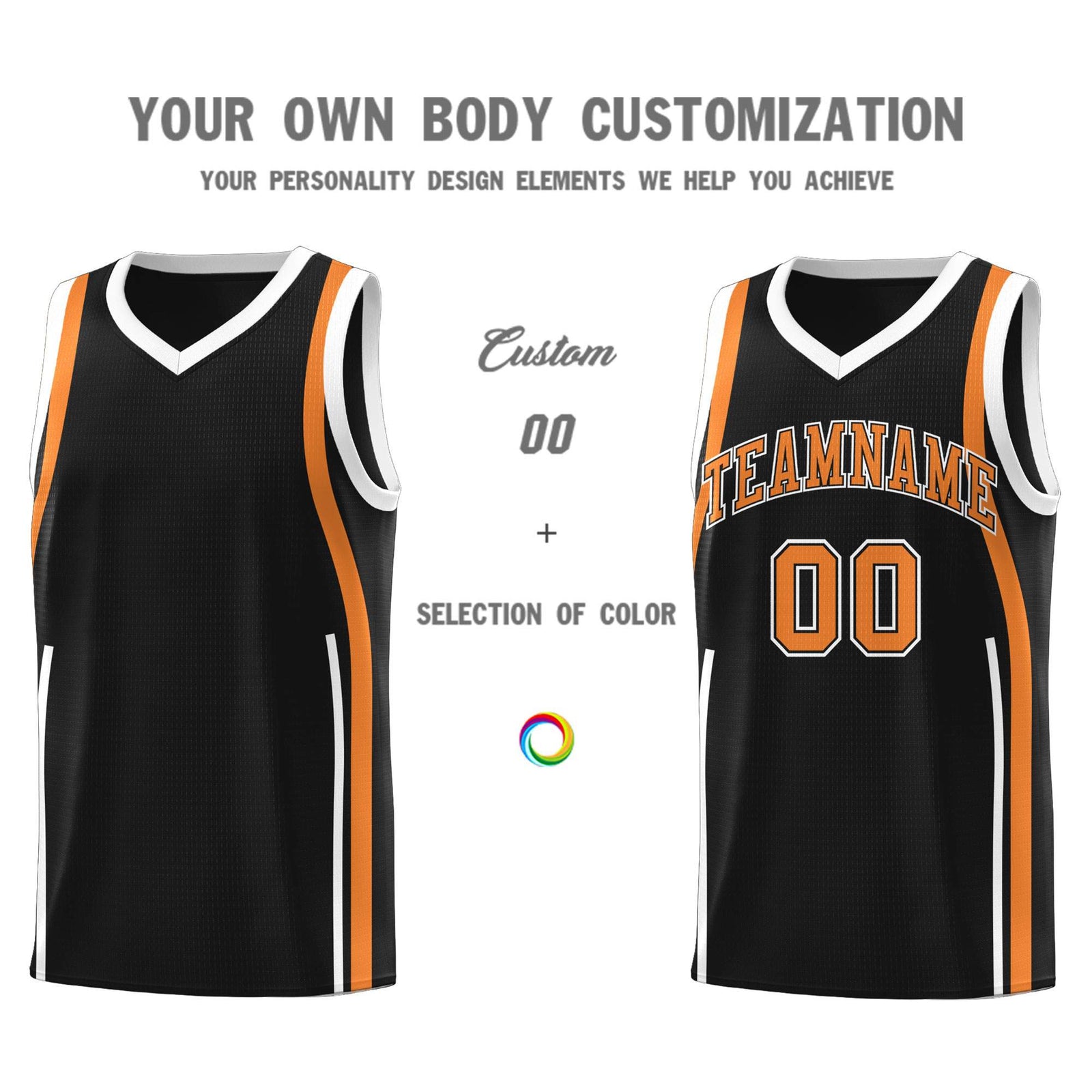 Custom Black Gold Orange-White Ribbon Pattern Basketball Kits