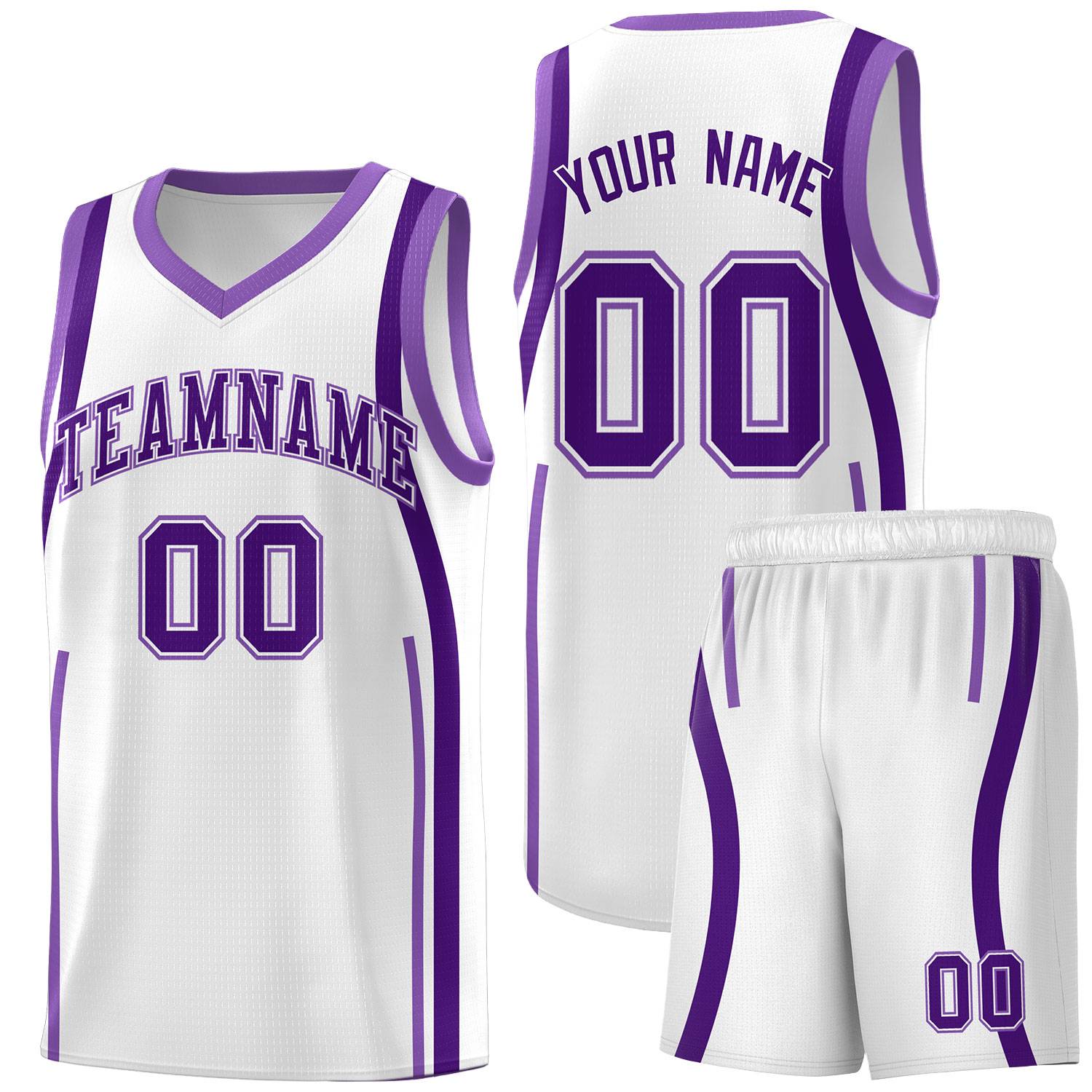 Custom White Purple-Light Purple Ribbon Pattern Basketball Kits