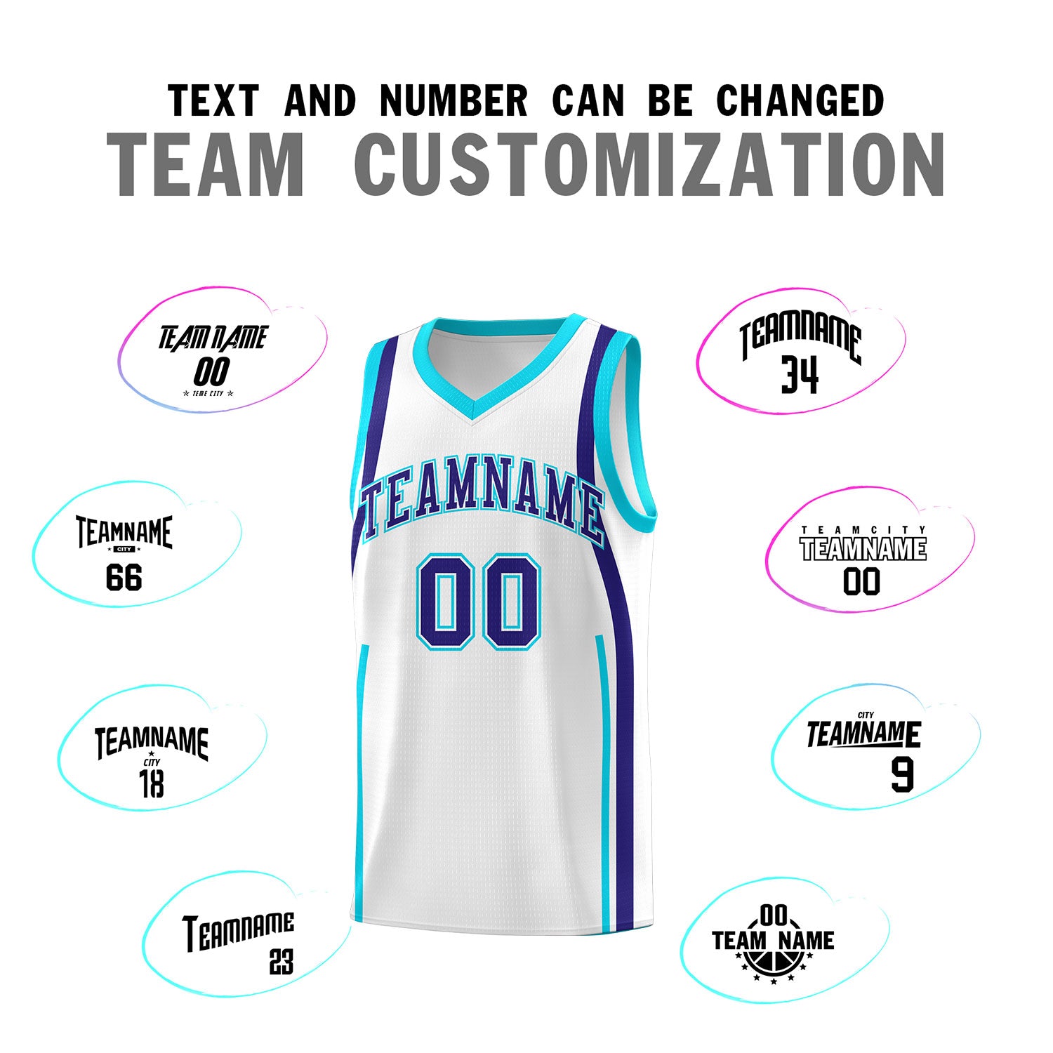 Custom White Sky Blue-Royal Ribbon Pattern Basketball Kits