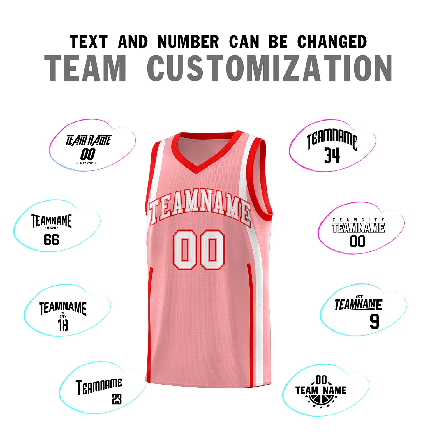 Custom Light Pink Light Red-White Ribbon Pattern Basketball Kits