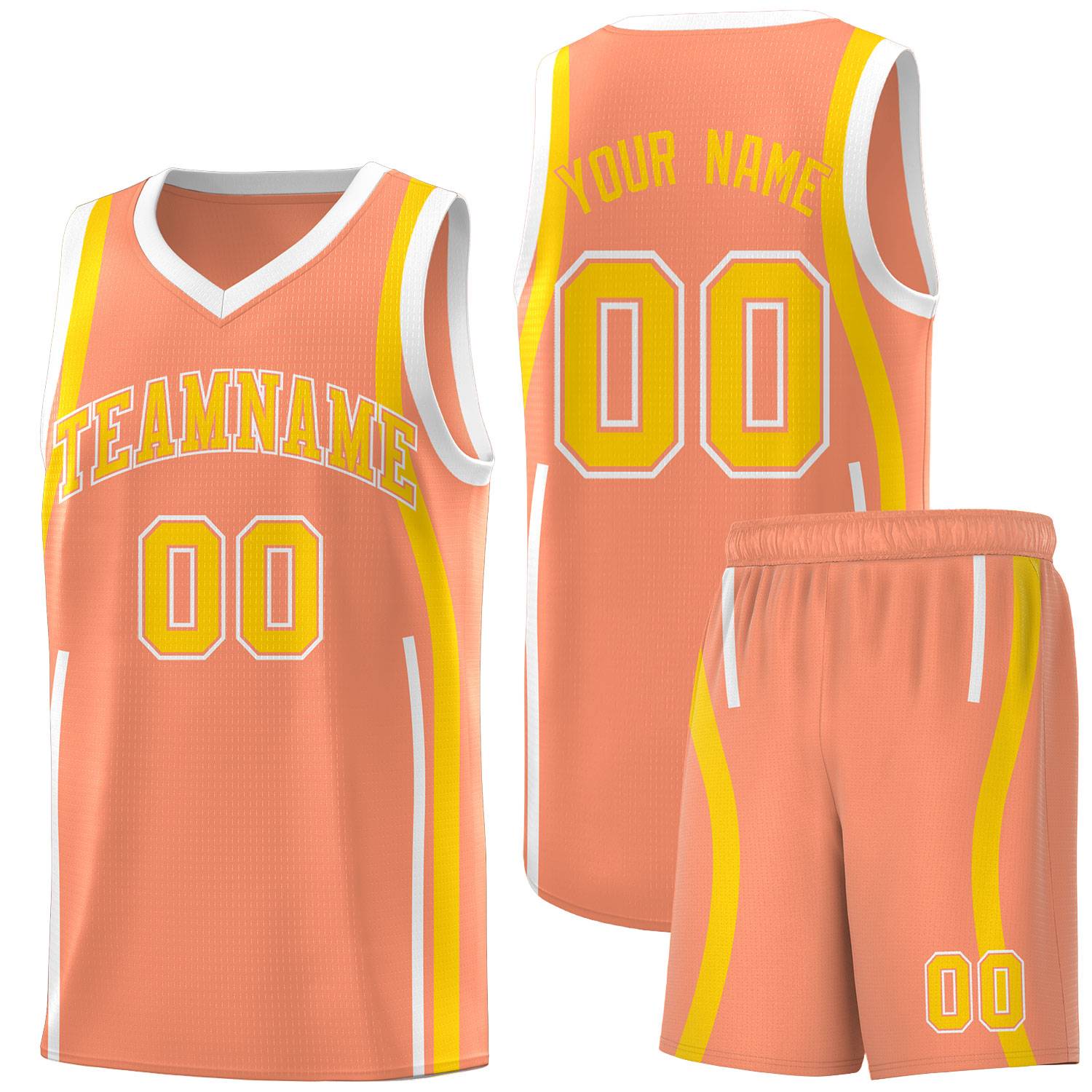 Custom Light Orange Gold-White Ribbon Pattern Basketball Kits