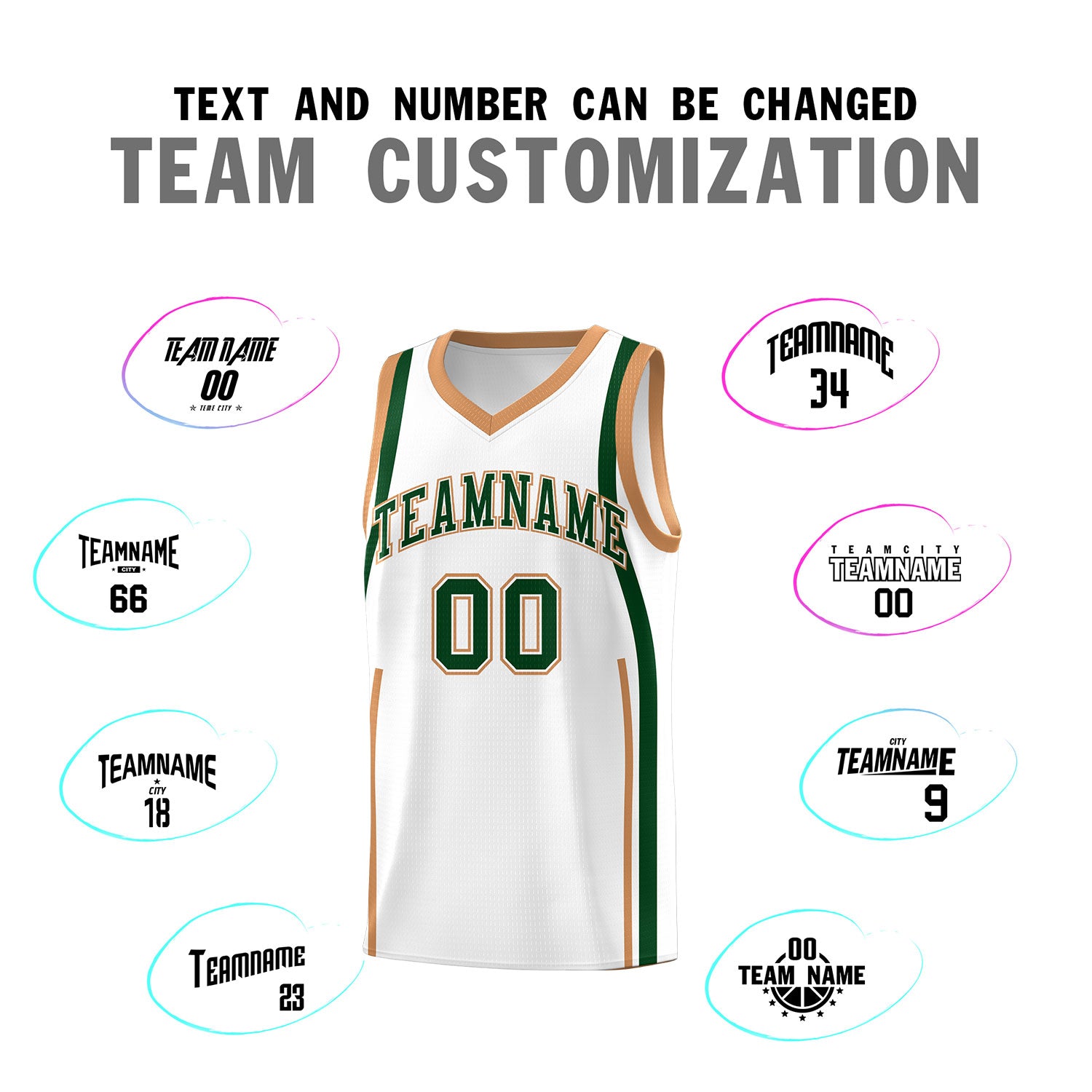 Custom White Green-Buckskin Brown Ribbon Pattern Basketball Kits