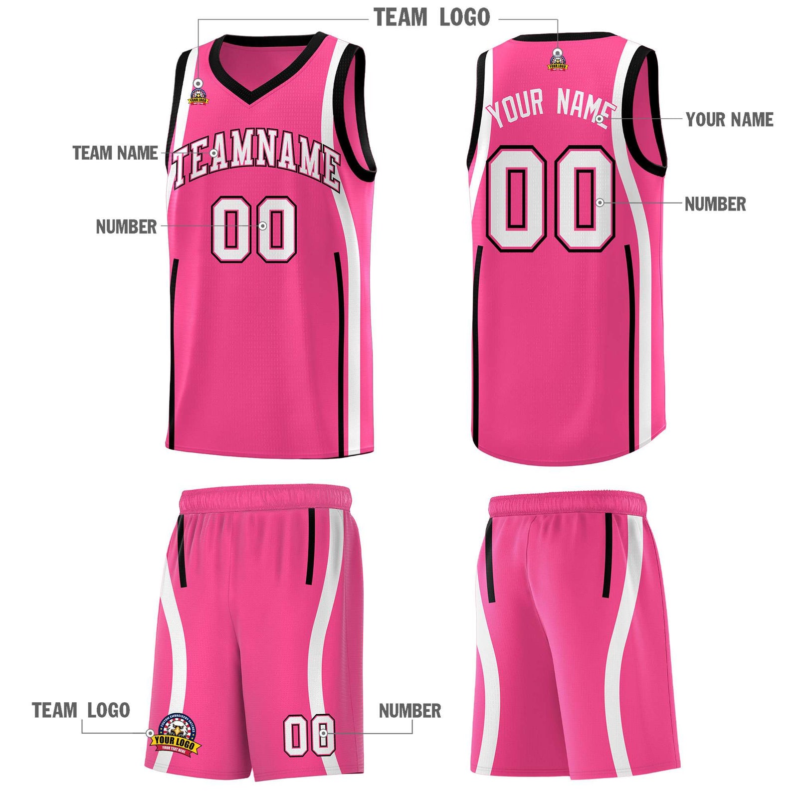 Custom Pink Black-White Ribbon Pattern Basketball Kits
