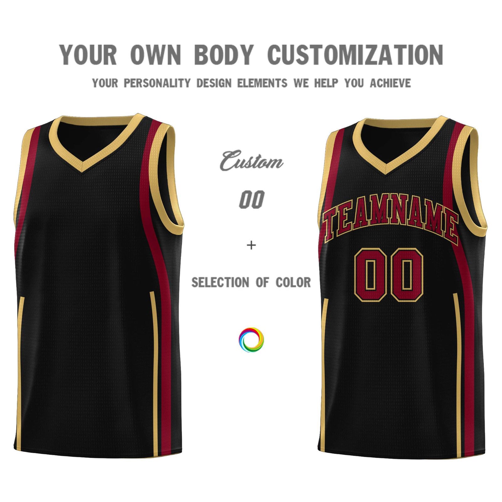 Custom Black Crimson-Old Gold Ribbon Pattern Basketball Kits